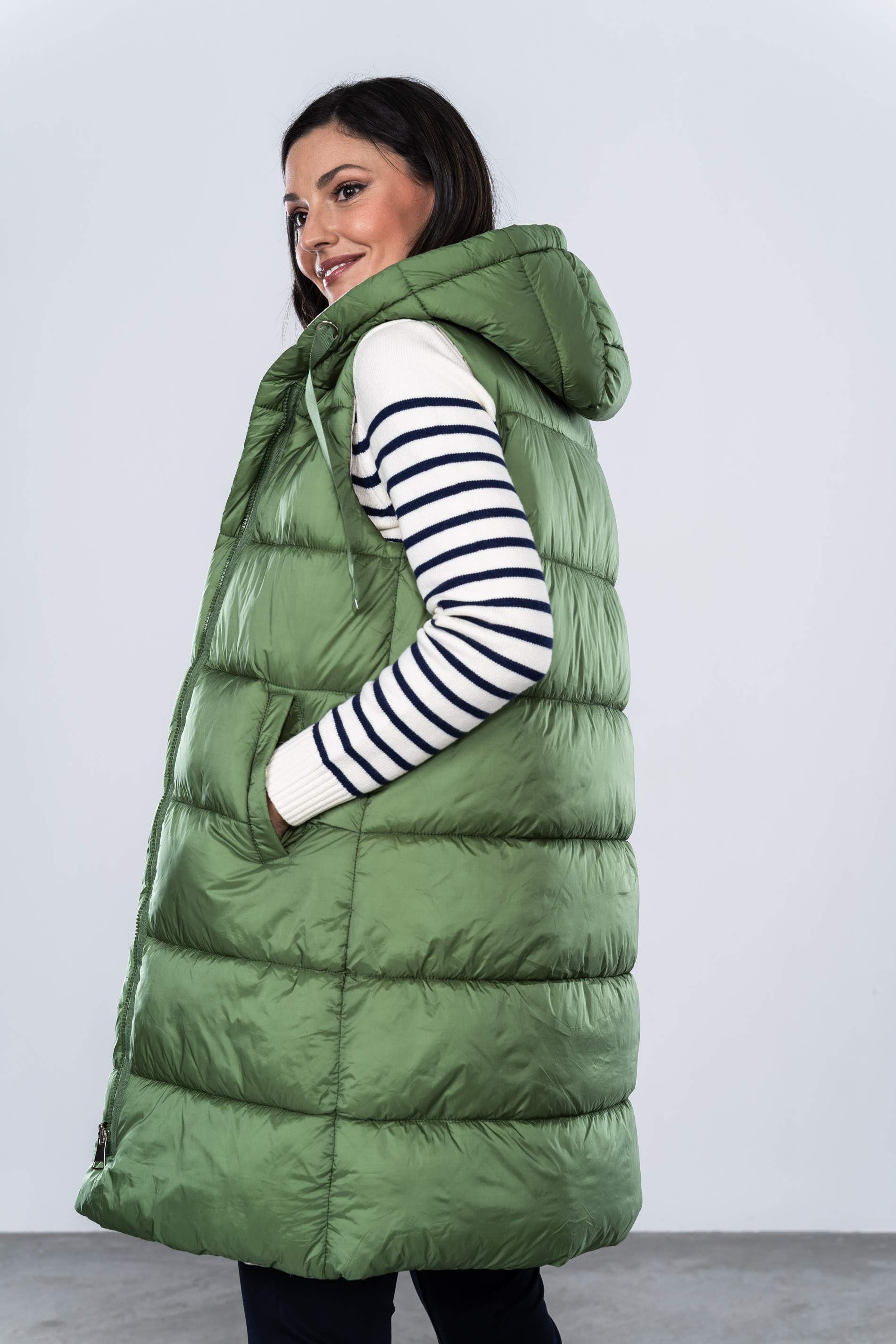 CHALECO REVERSIBLE LARGO VERDE