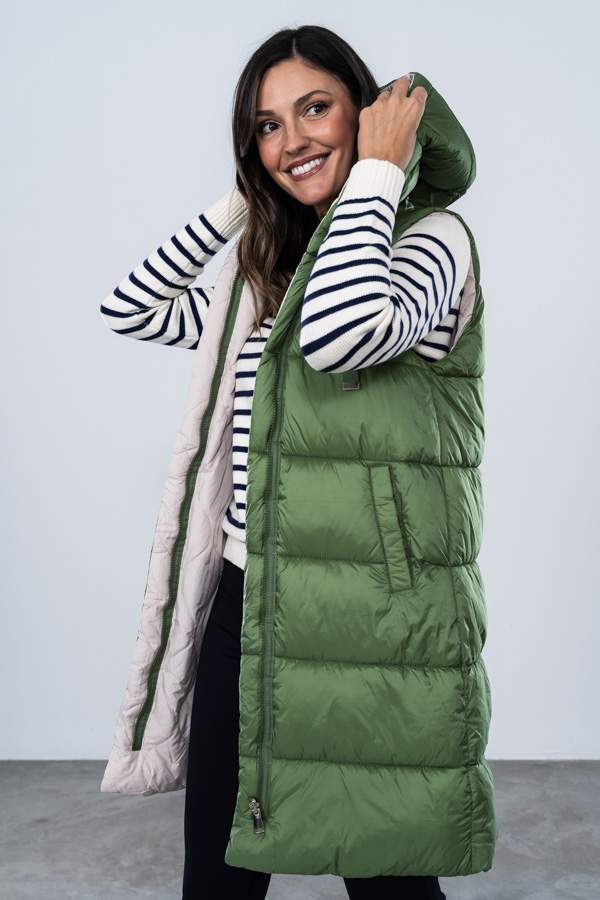 CHALECO REVERSIBLE LARGO VERDE