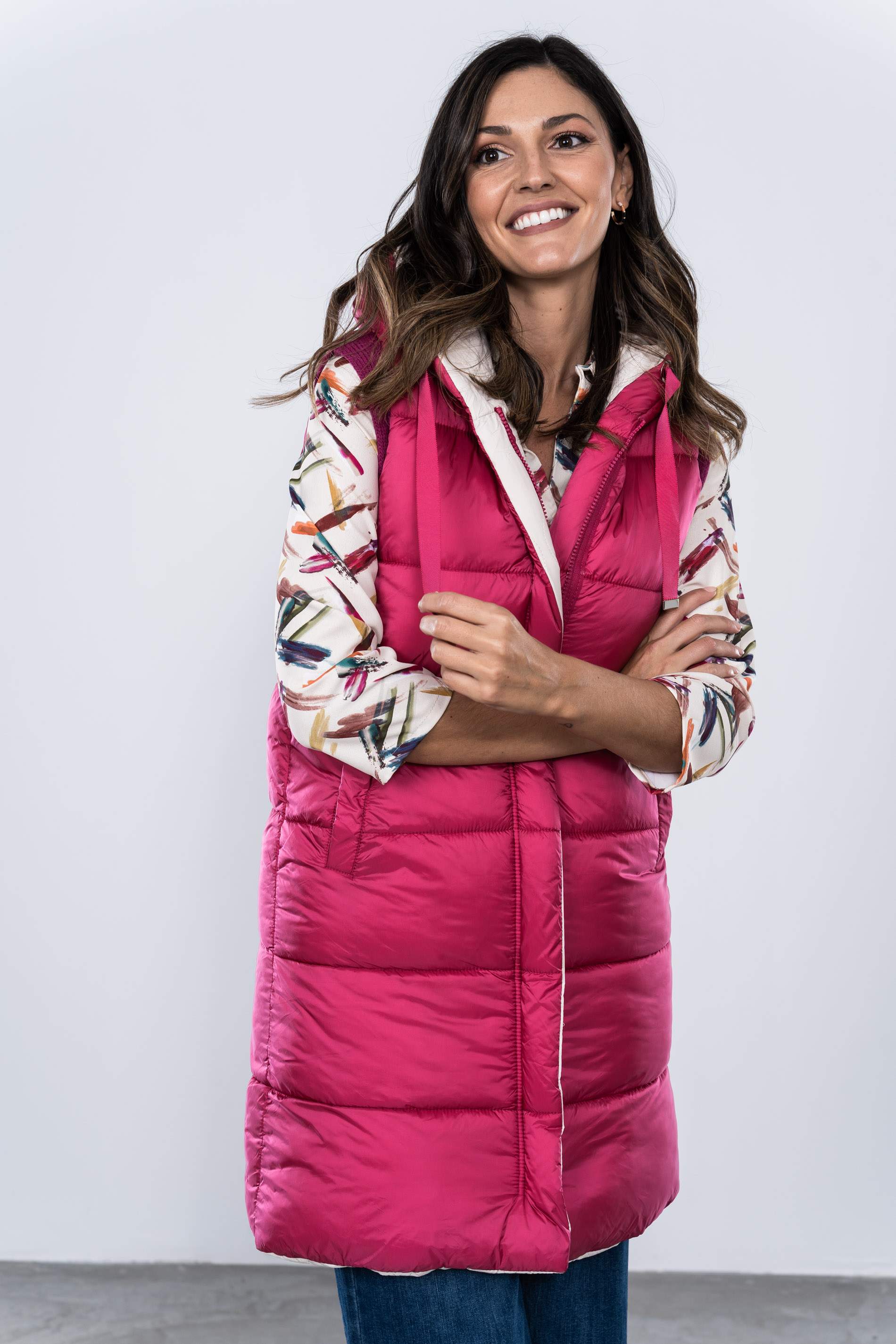 CHALECO REVERSIBLE LARGO FUCSIA