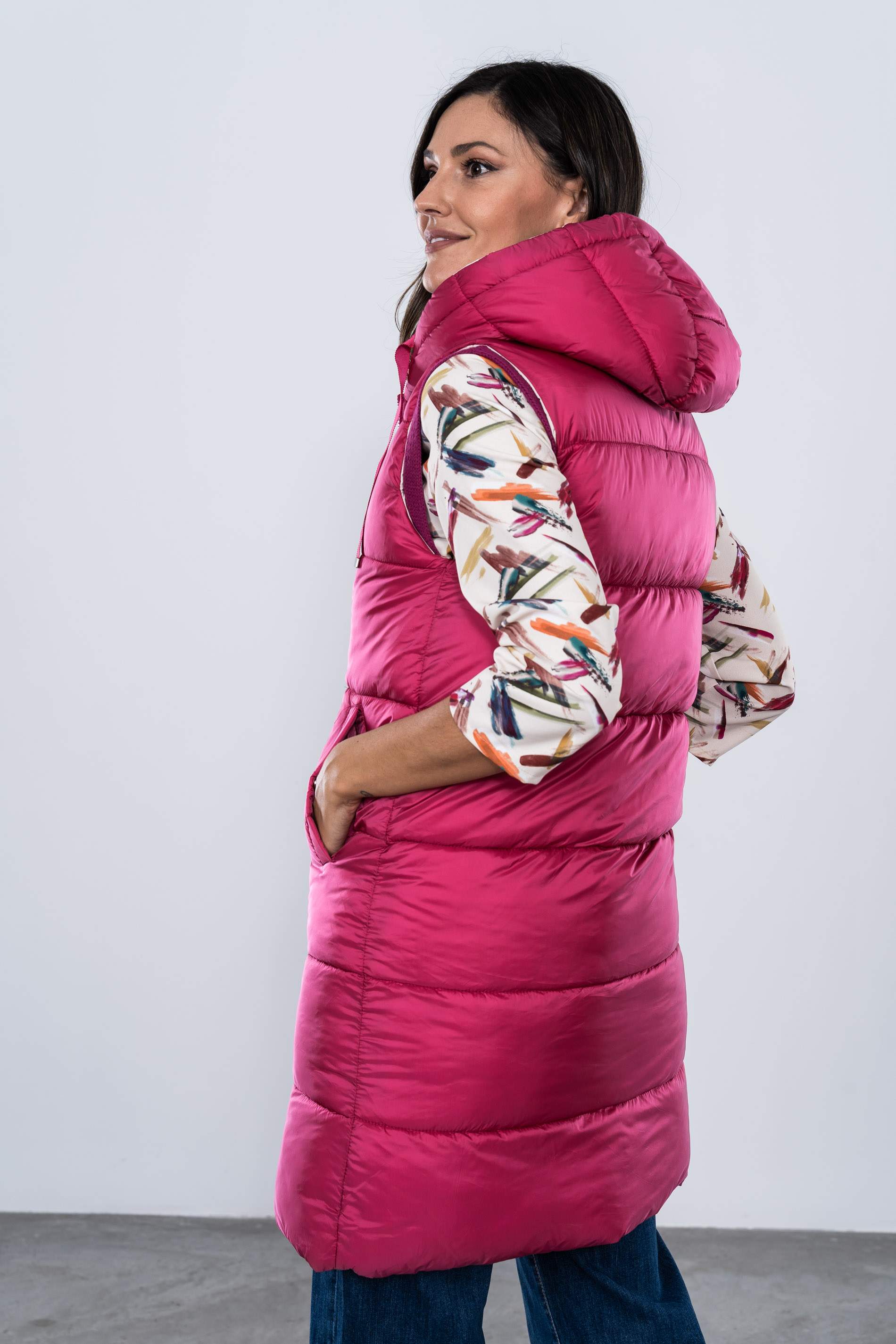 CHALECO REVERSIBLE LARGO FUCSIA