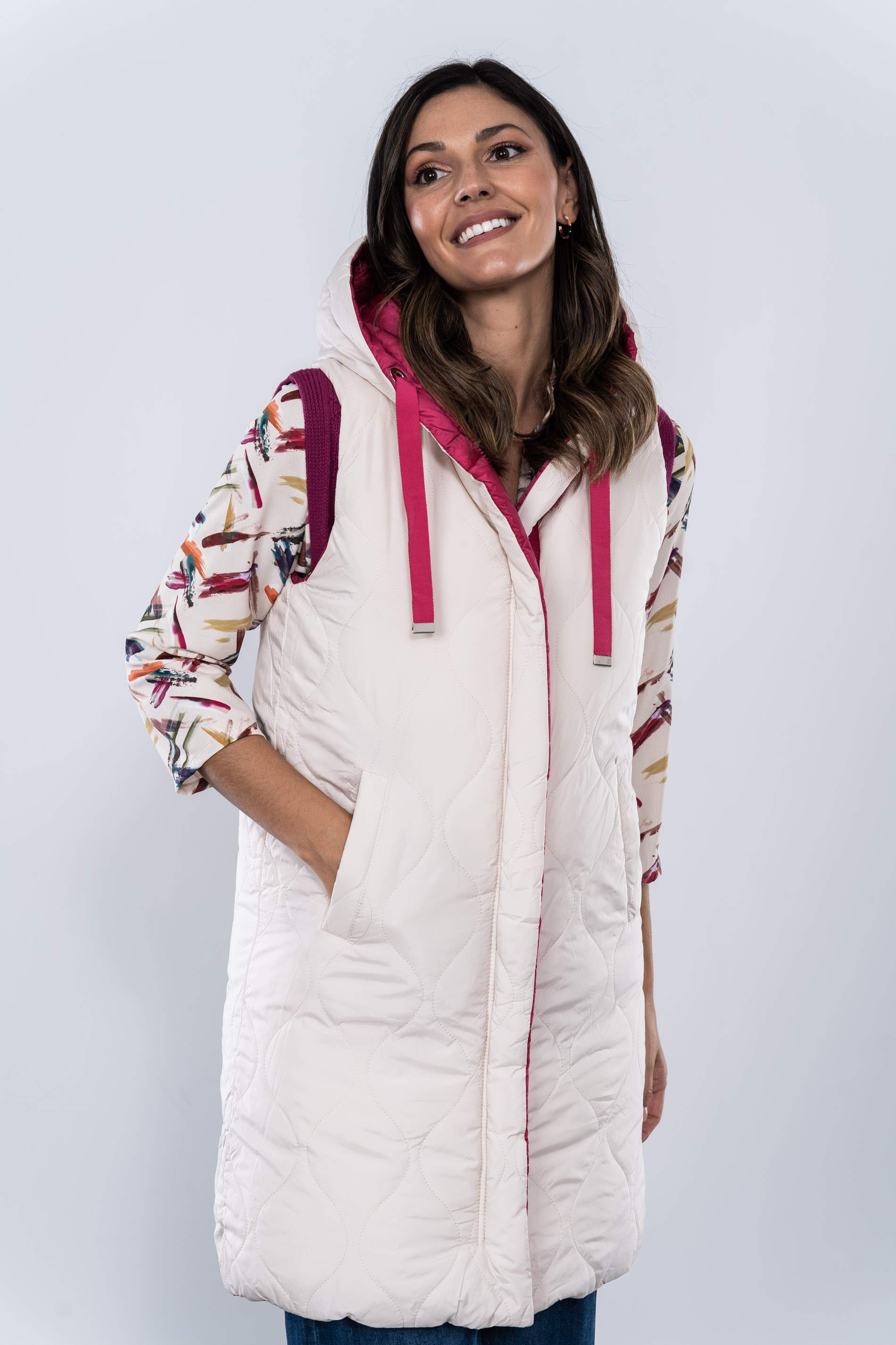 CHALECO REVERSIBLE LARGO FUCSIA