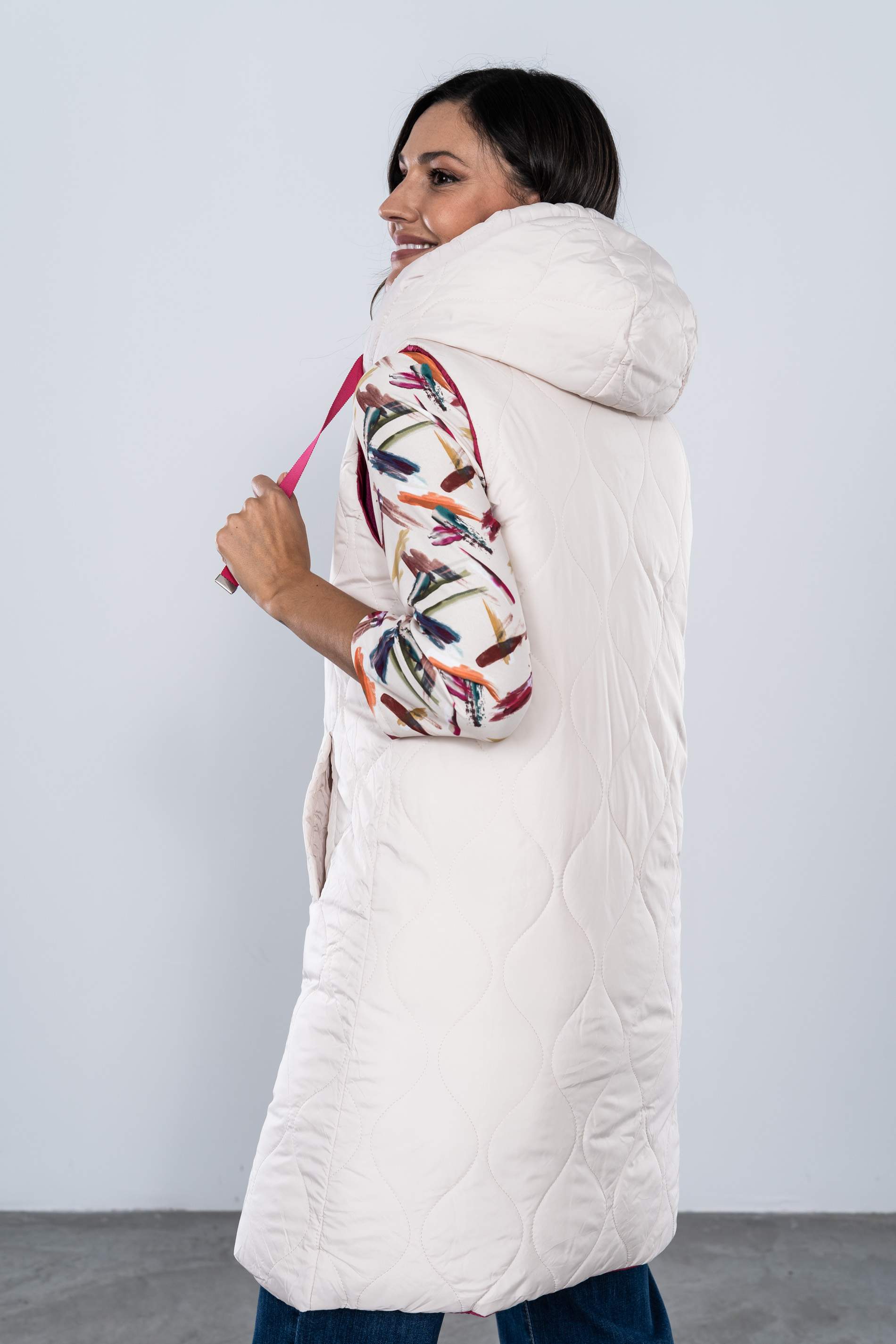 CHALECO REVERSIBLE LARGO FUCSIA