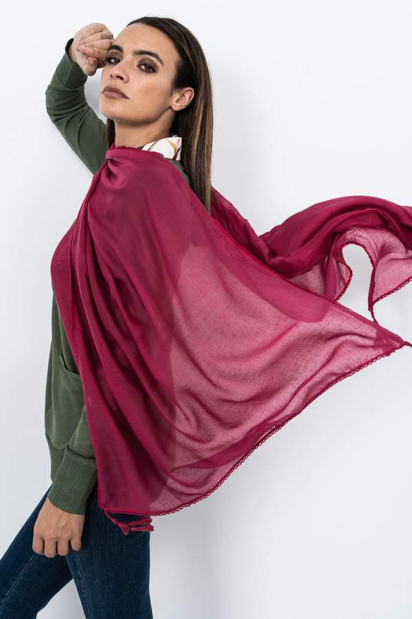 FOULARD LISO POMPONES GUINDA