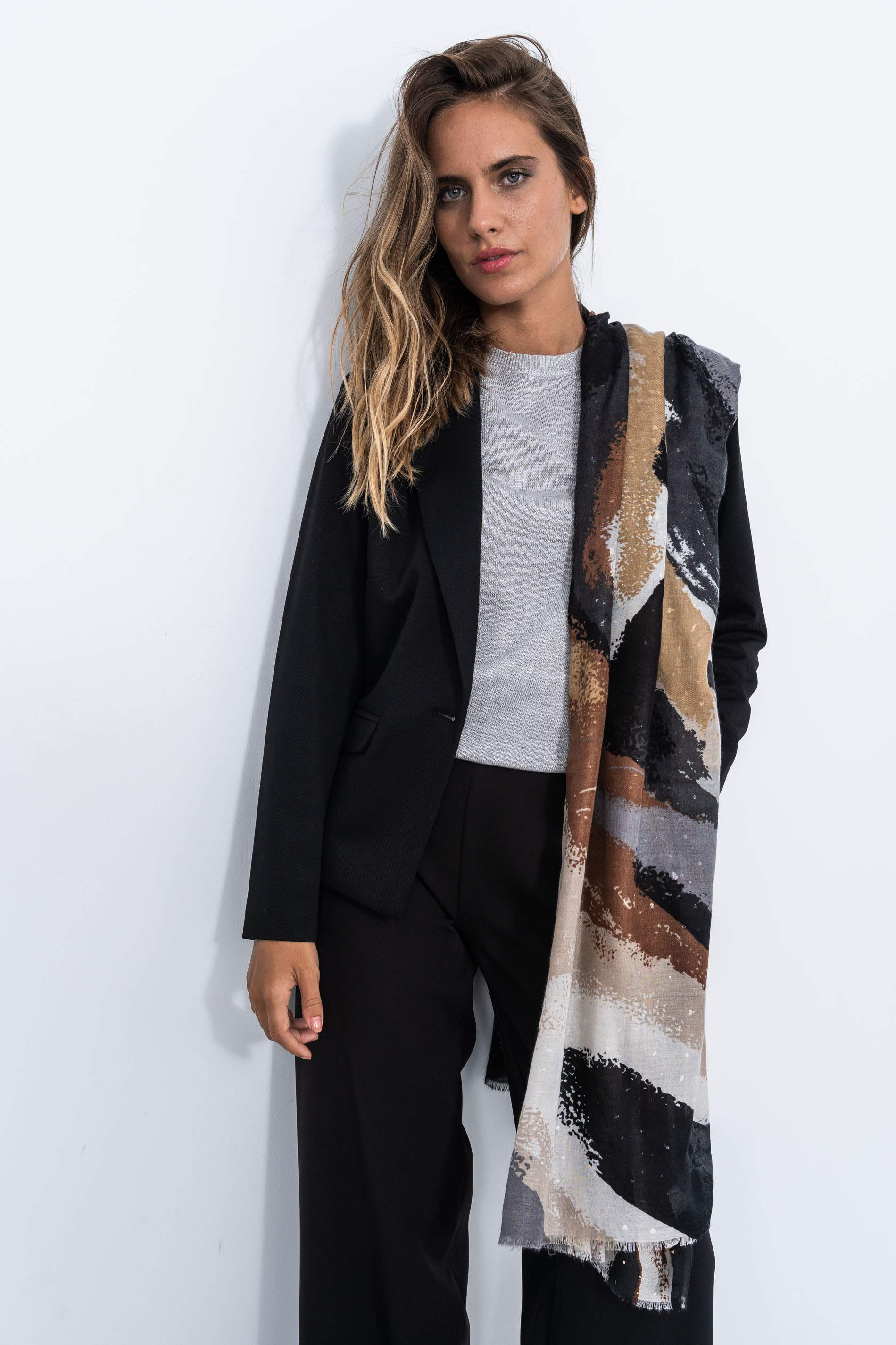 FOULARD MANCHAS TOPOS ORO CAMEL