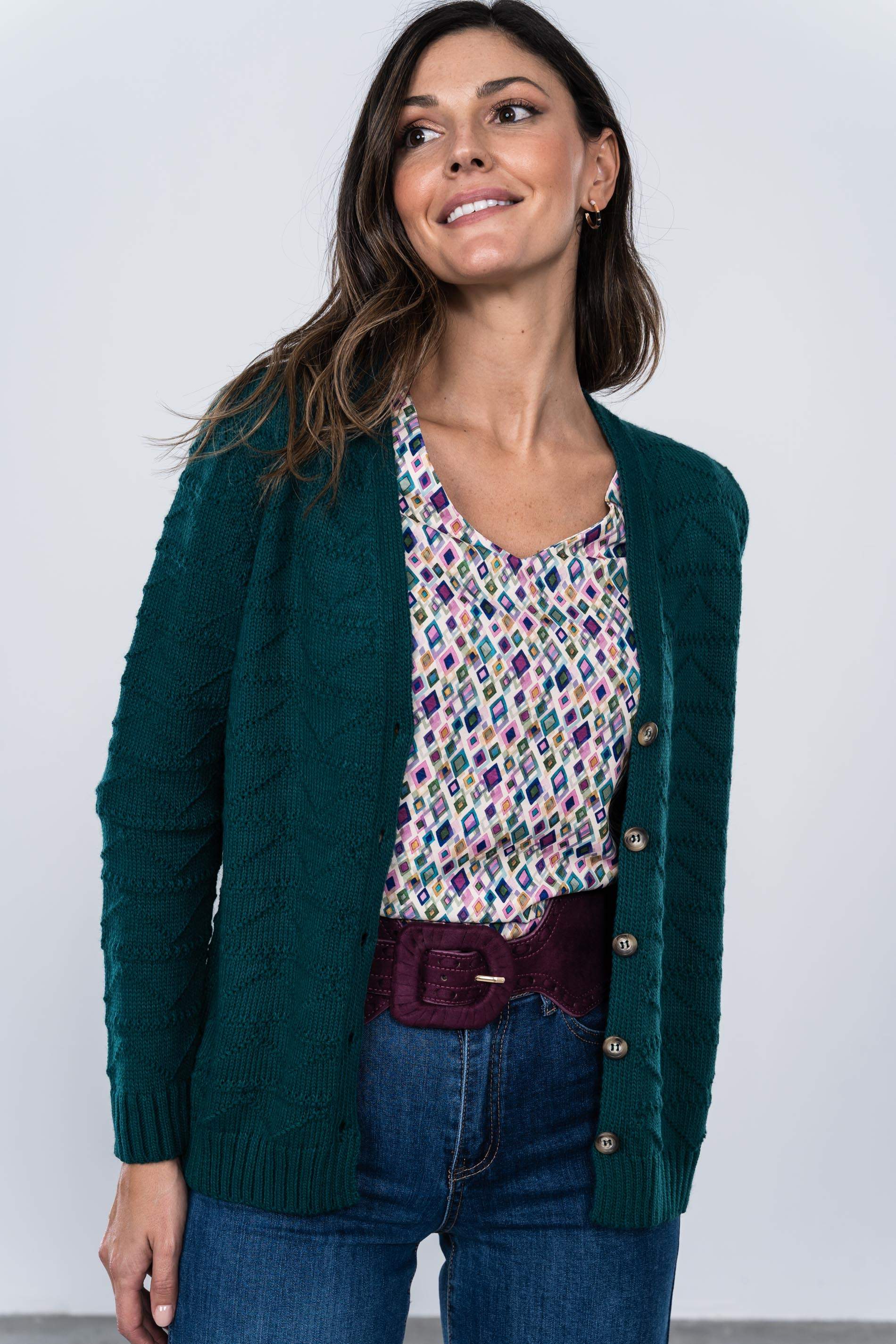 CHAQUETA DISEÑO ZIG ZAG VERDE