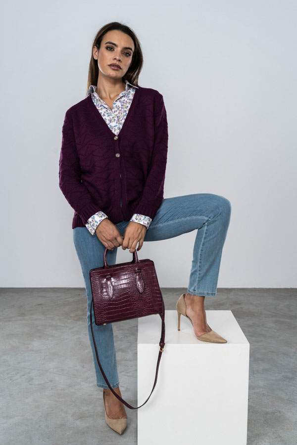 CHAQUETA DISEÑO ZIG ZAG DOS BOTONES MORADO