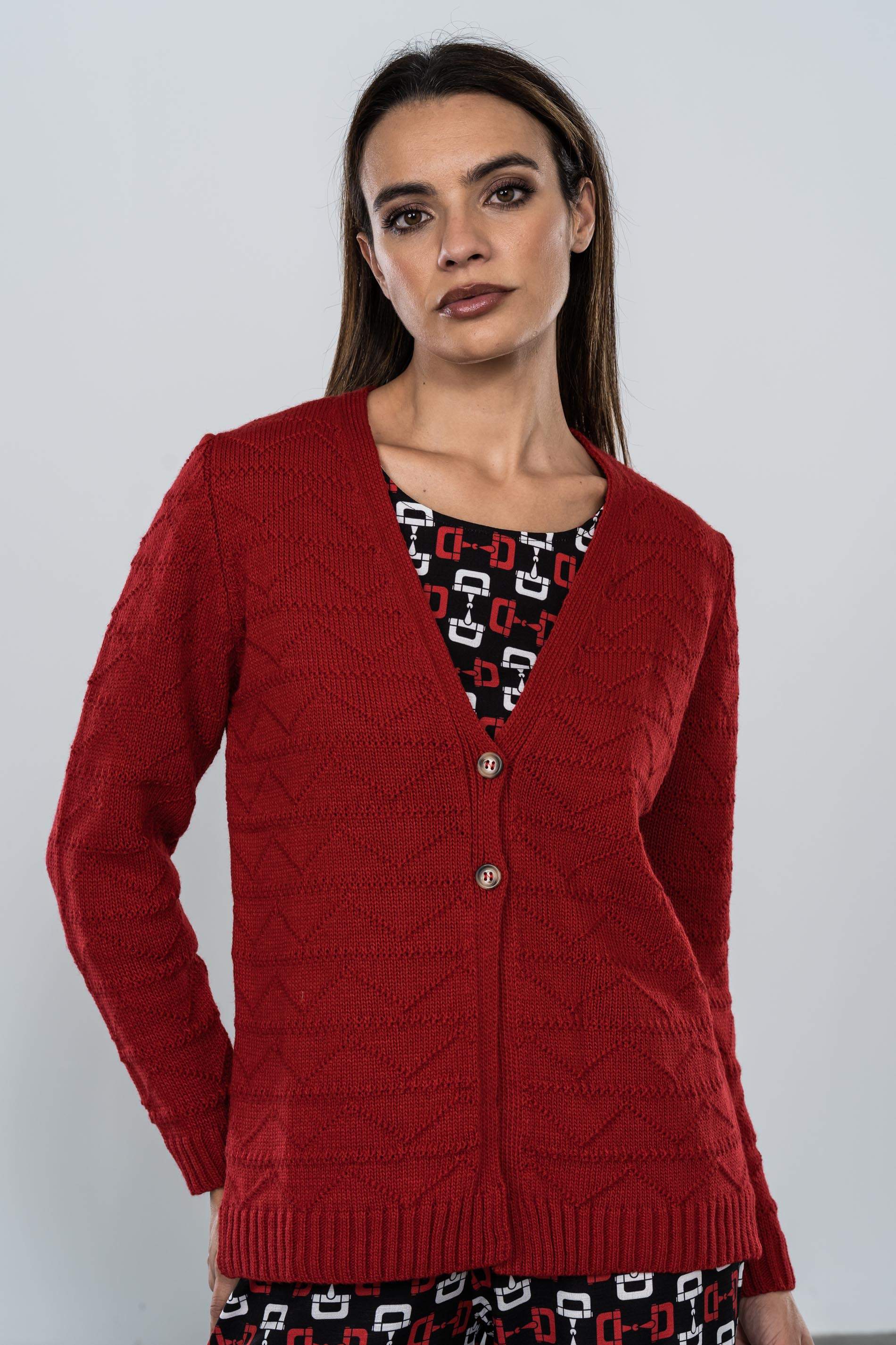 CHAQUETA DISEÑO ZIG ZAG DOS BOTONES ROJO