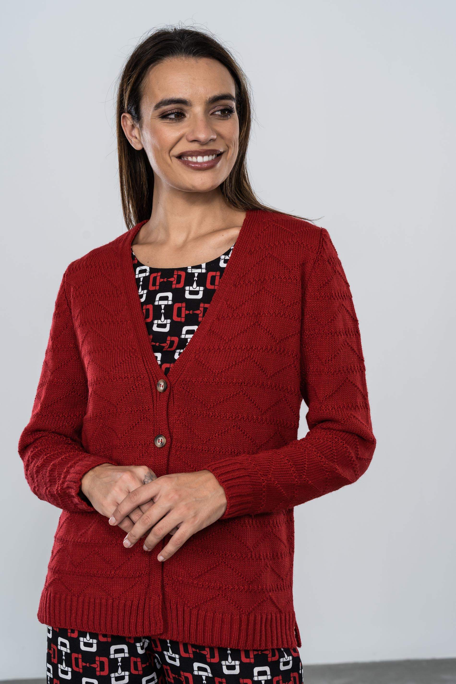 CHAQUETA DISEÑO ZIG ZAG DOS BOTONES ROJO