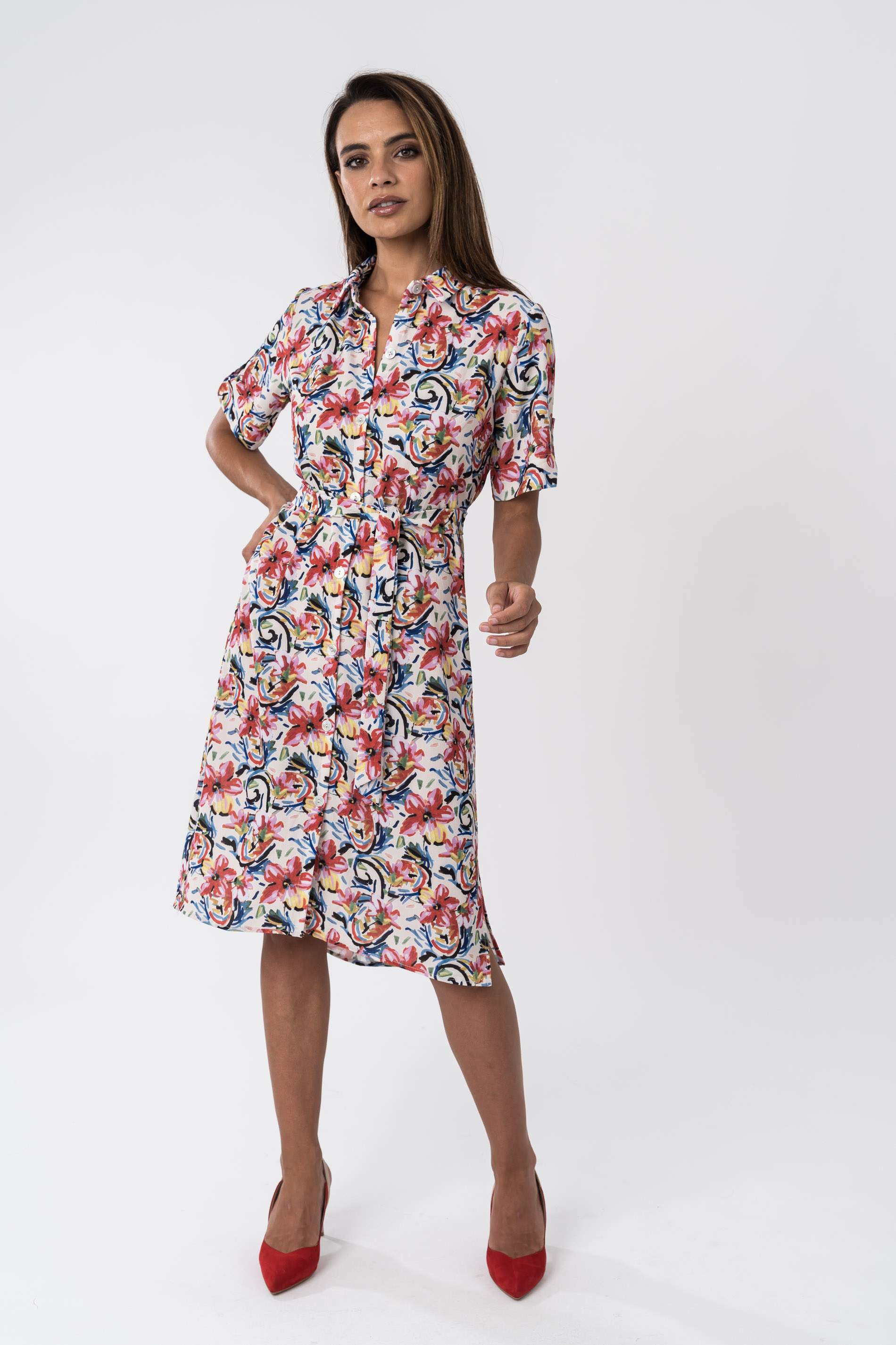 VESTIDO CAMISERO FLORAL TRAZOS
