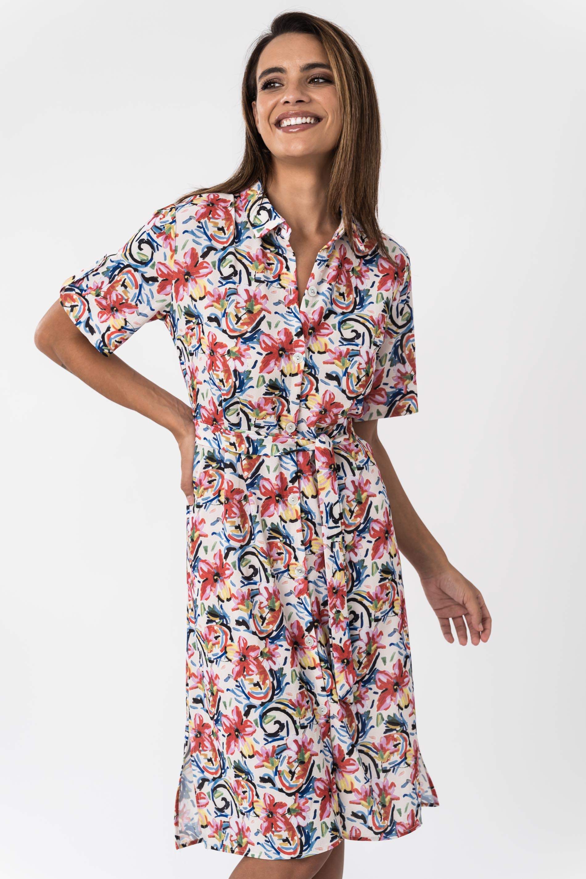 VESTIDO CAMISERO FLORAL TRAZOS