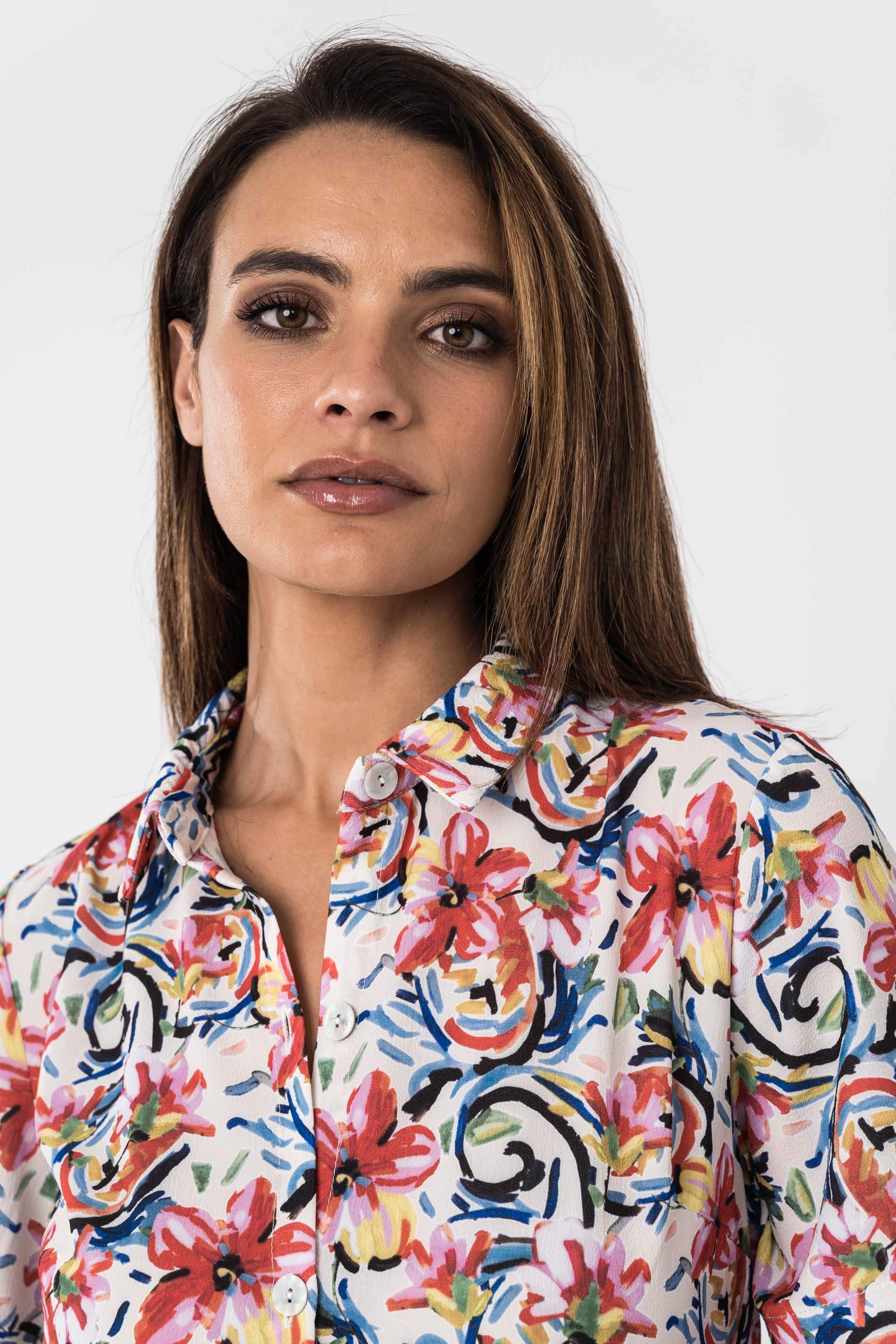 VESTIDO CAMISERO FLORAL TRAZOS