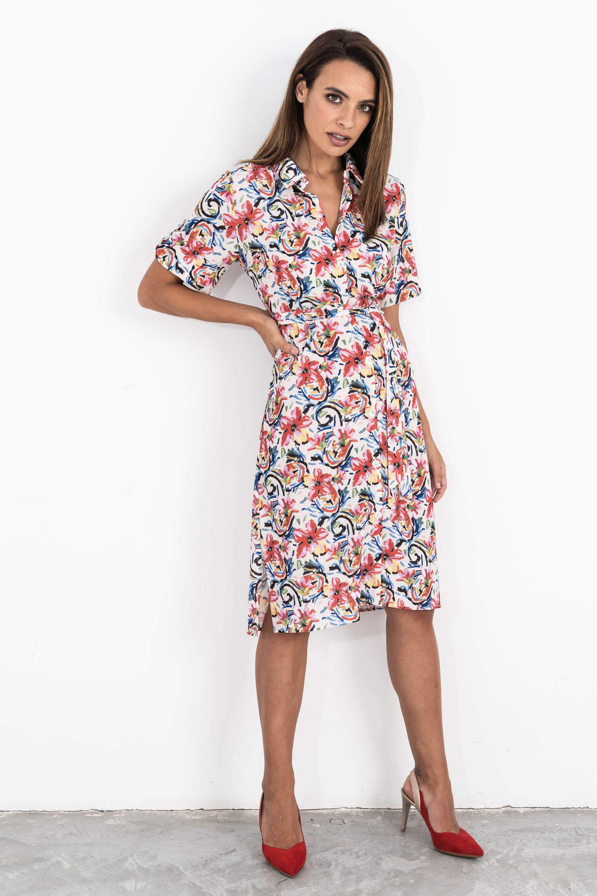 VESTIDO CAMISERO FLORAL TRAZOS