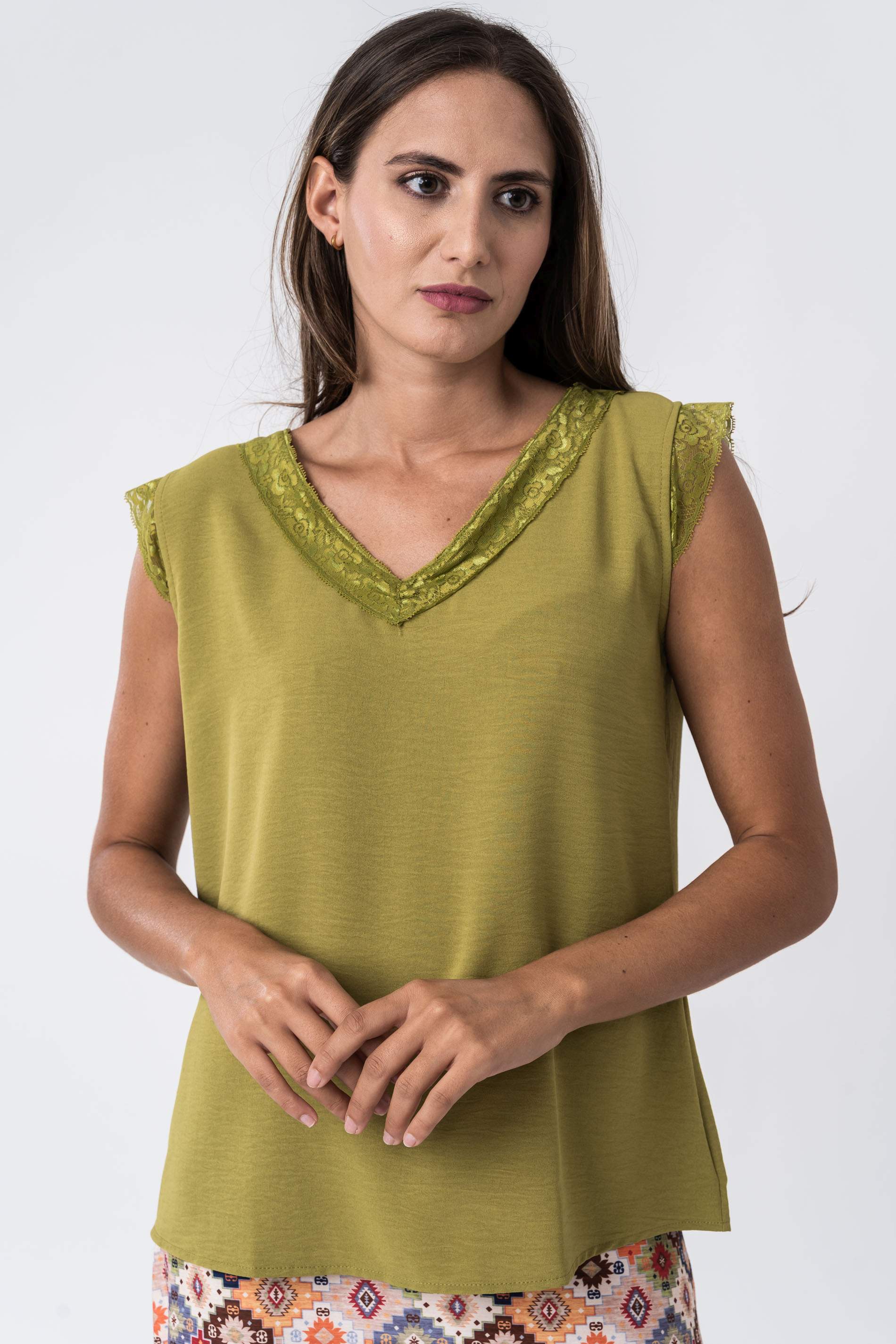 BLUSA COMBINADA ENCAJE OLIVA