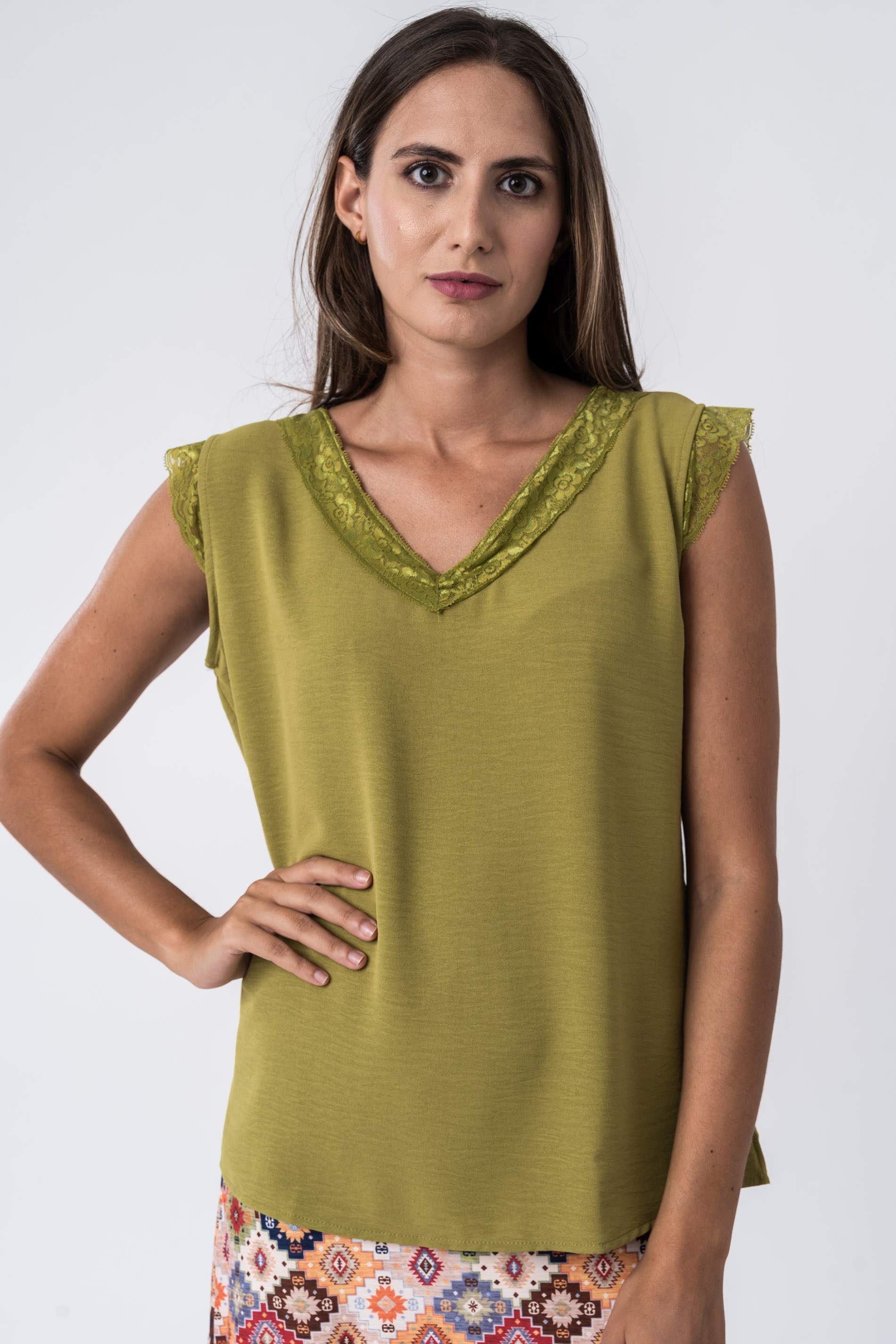BLUSA COMBINADA ENCAJE OLIVA