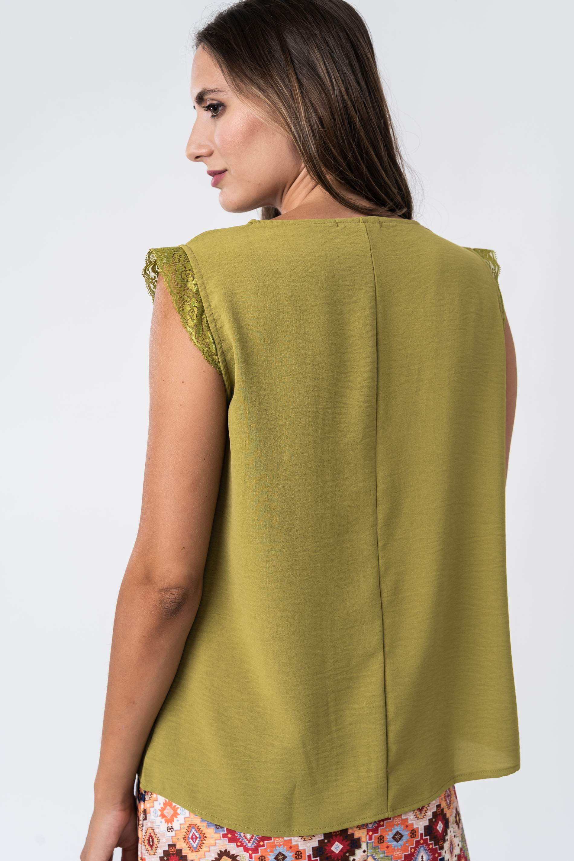 BLUSA COMBINADA ENCAJE OLIVA