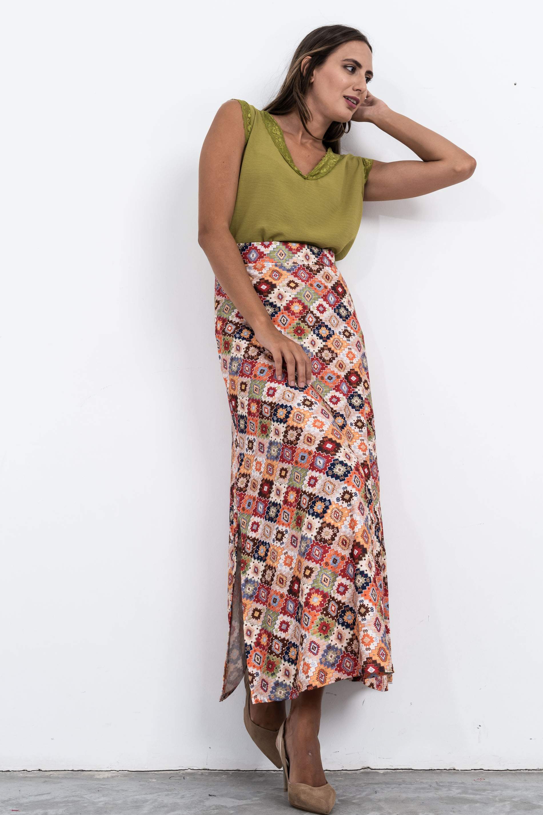 BLUSA COMBINADA ENCAJE OLIVA