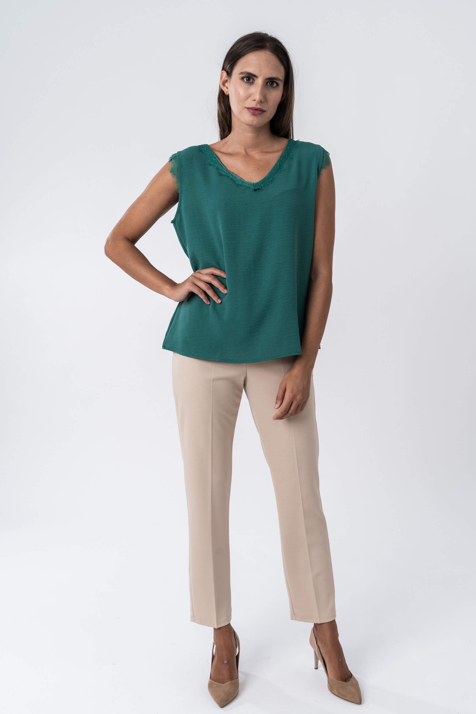 BLUSA COMBINADA ENCAJE VERDE