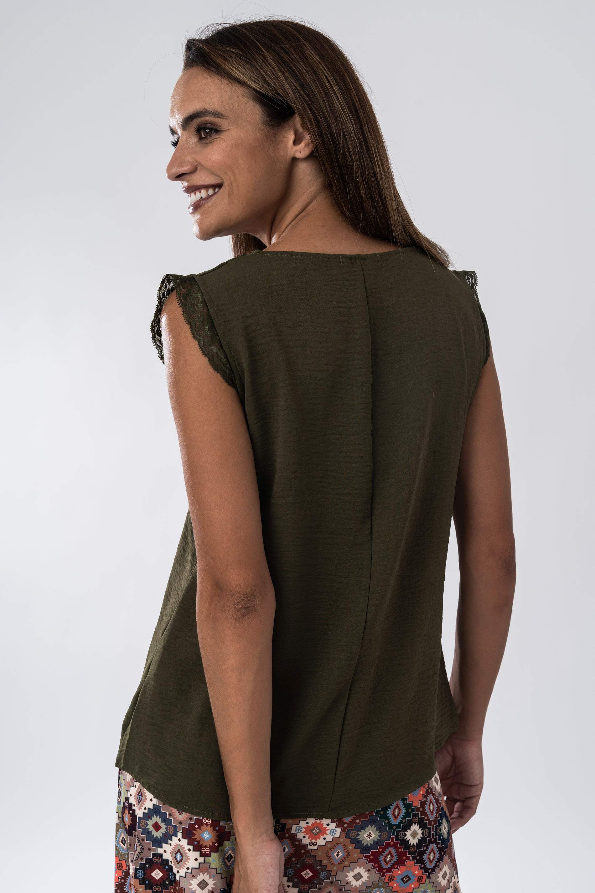 BLUSA COMBINADA ENCAJE KAKI