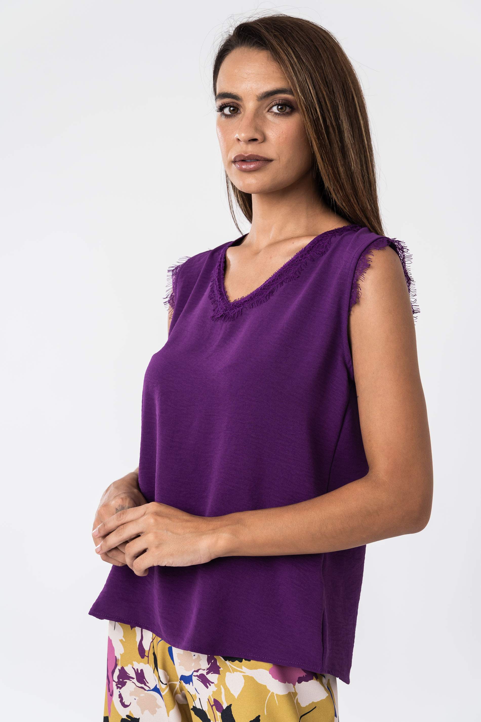 BLUSA COMBINADA ENCAJE MORADO