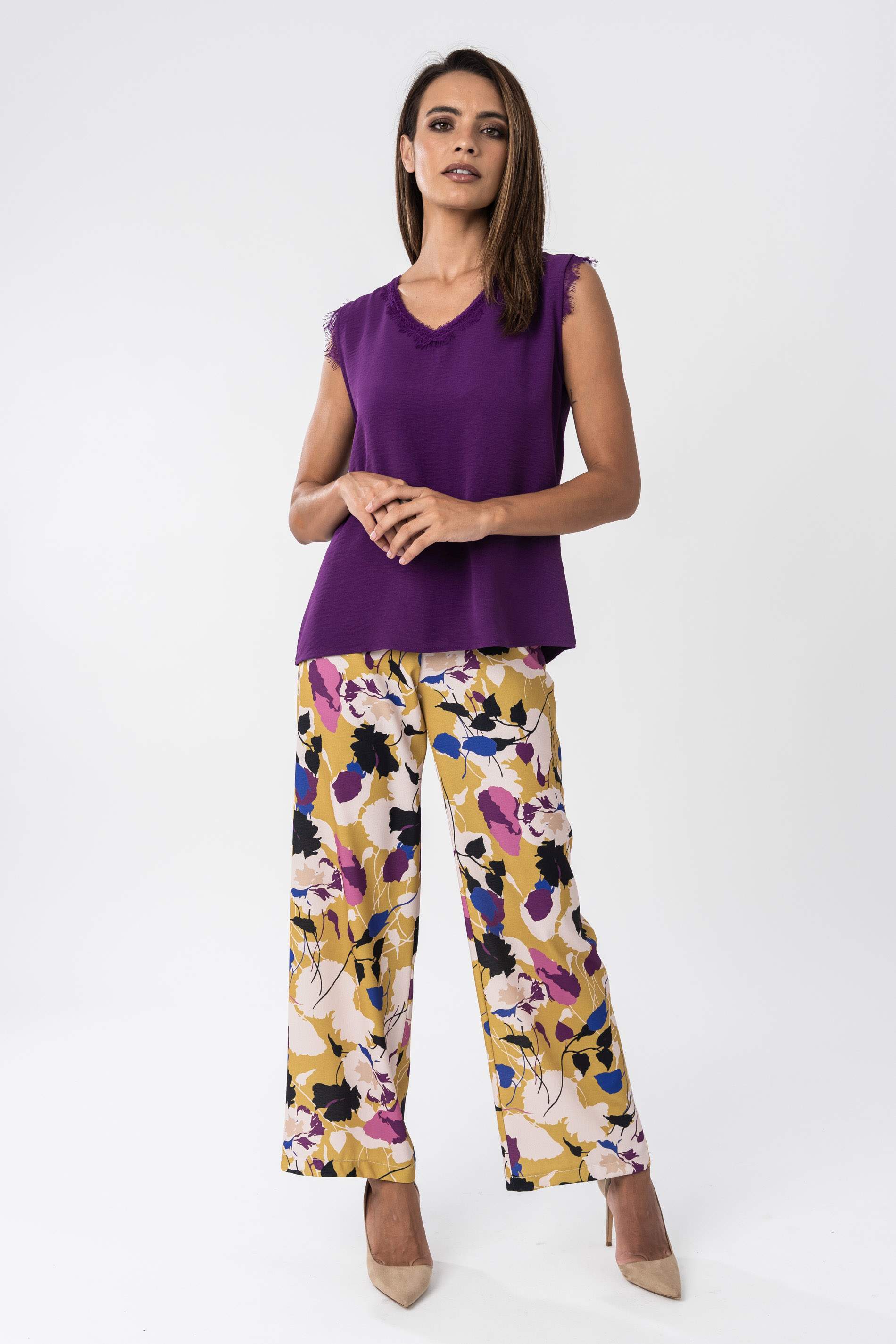 BLUSA COMBINADA ENCAJE MORADO