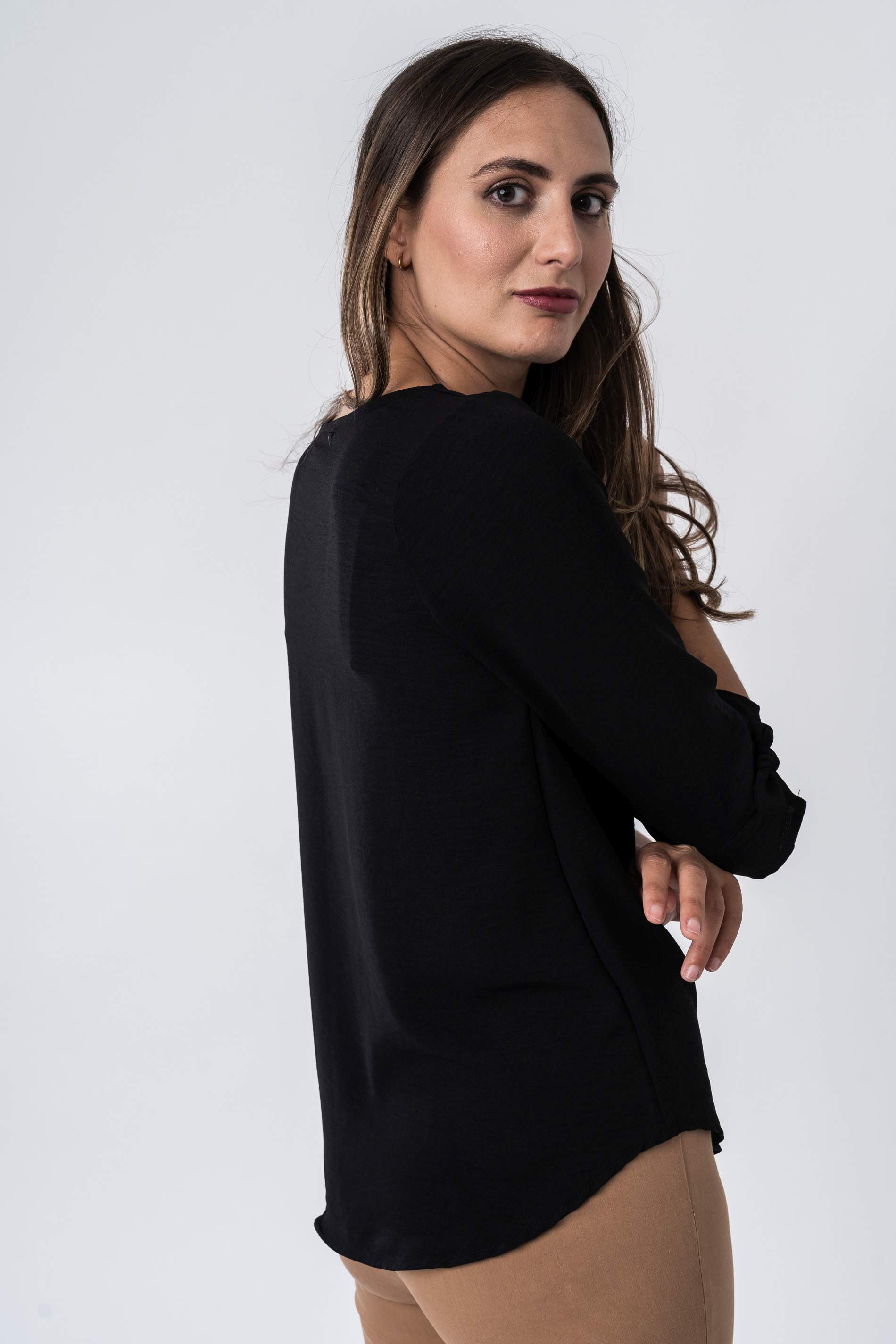 BLUSA LACITOS MANGA FRANCESA NEGRO
