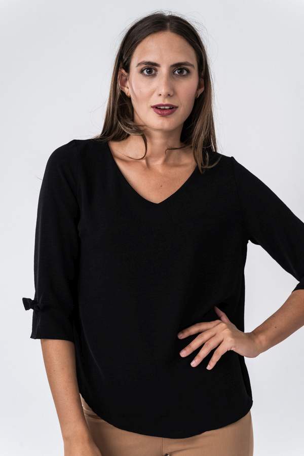BLUSA LACITOS MANGA FRANCESA NEGRO
