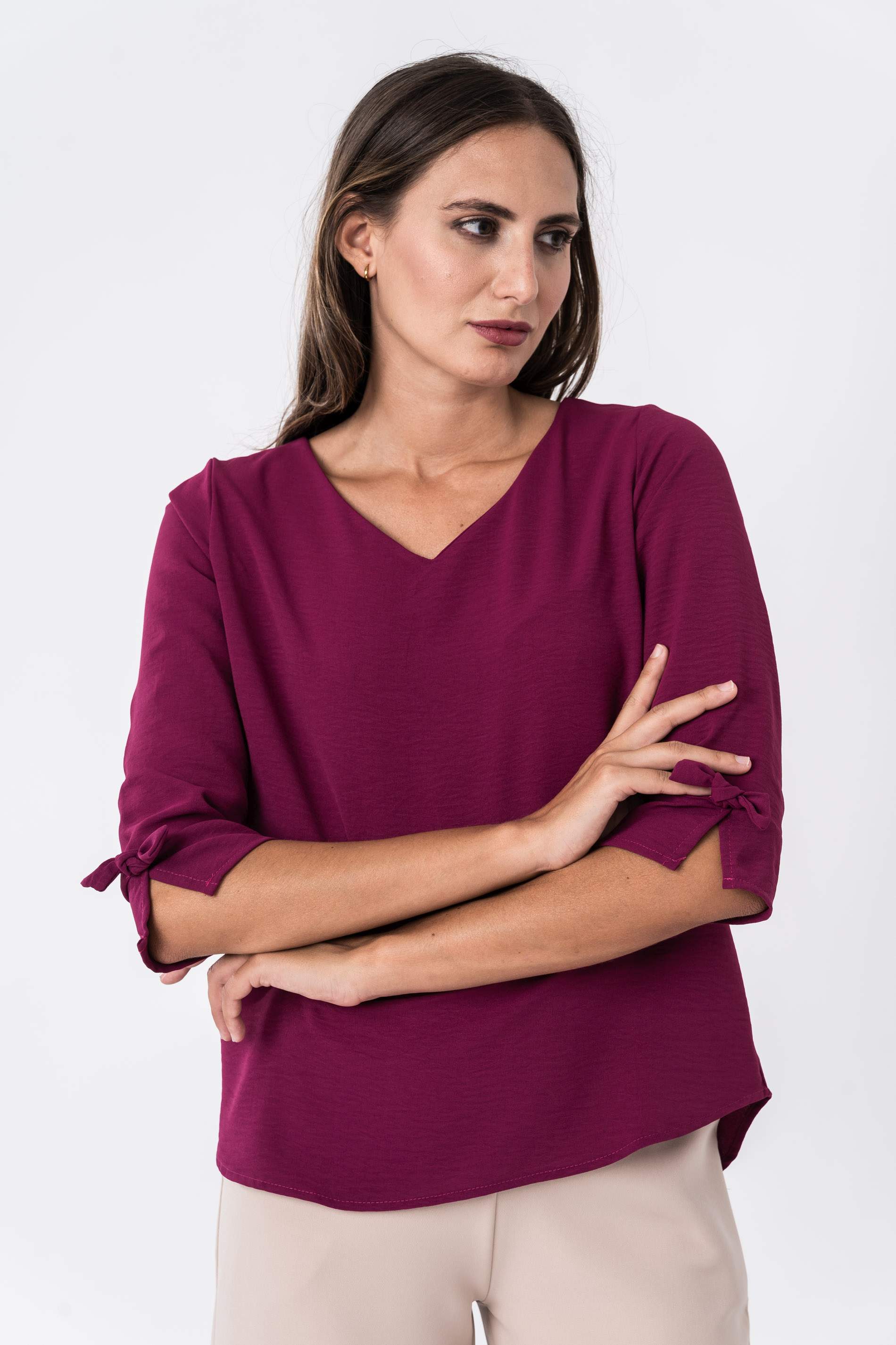 BLUSA LACITOS MANGA FRANCESA BERENJENA