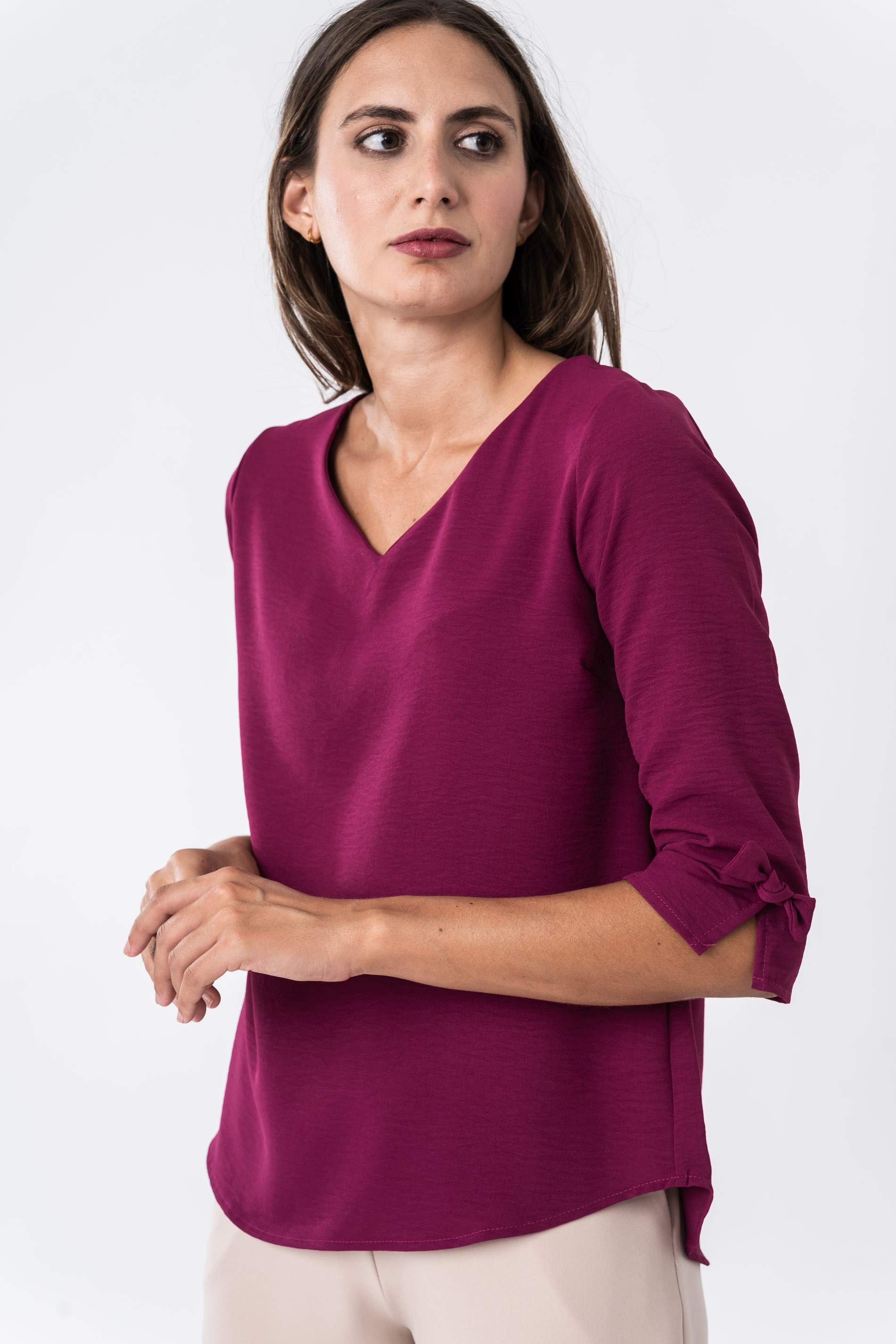 BLUSA LACITOS MANGA FRANCESA BERENJENA