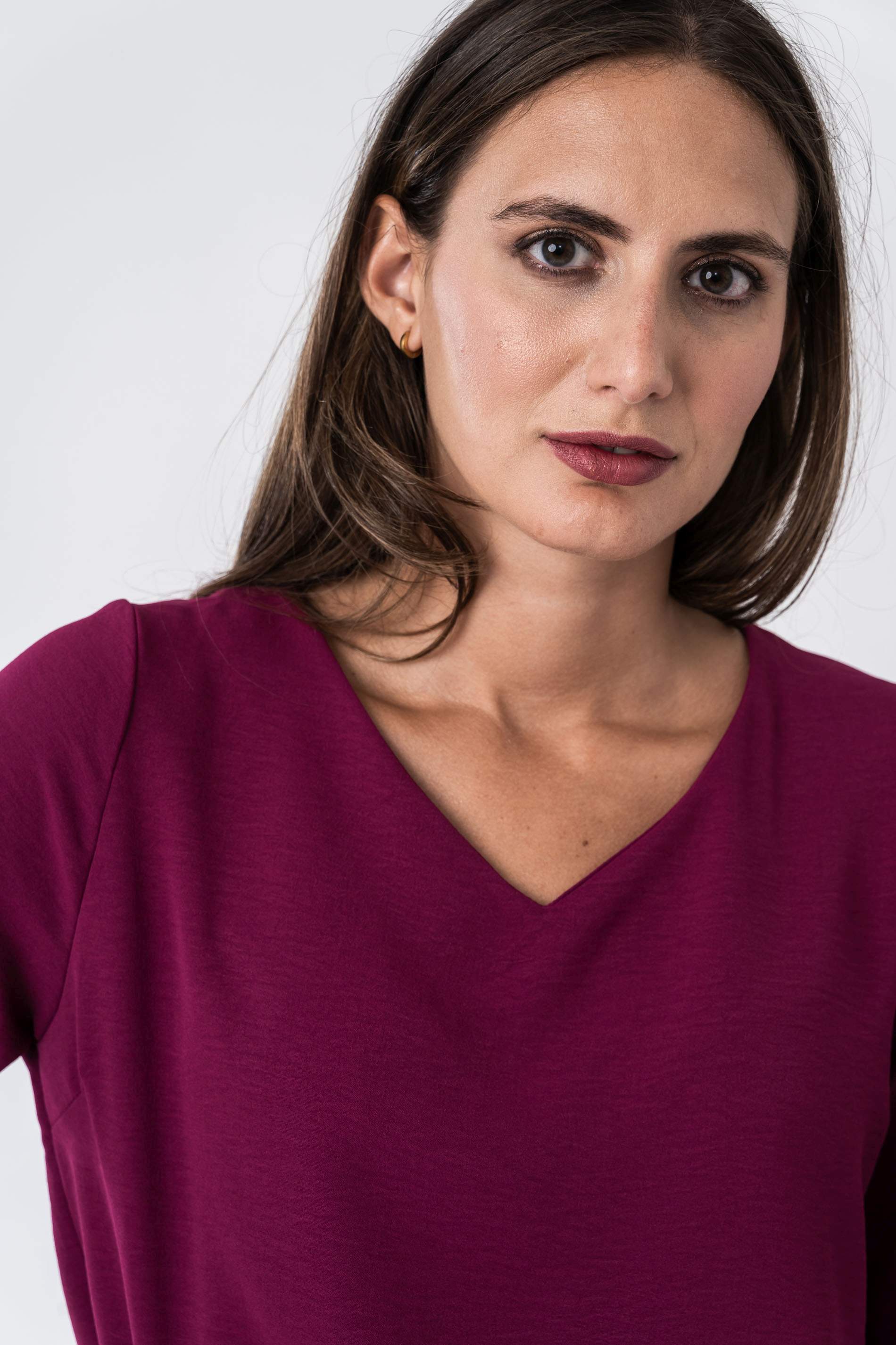 BLUSA LACITOS MANGA FRANCESA BERENJENA