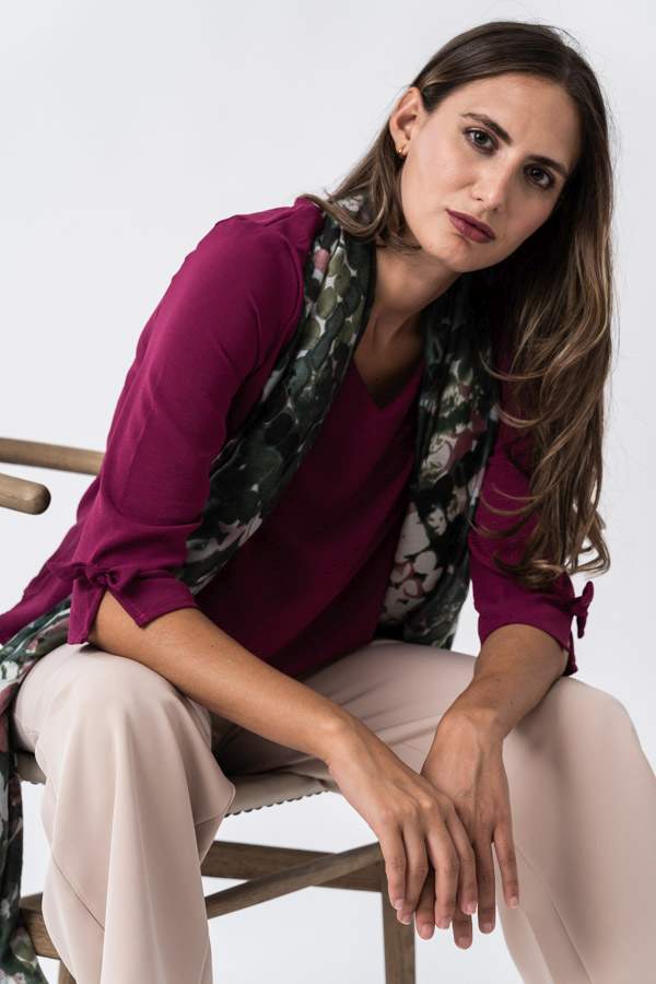 BLUSA LACITOS MANGA FRANCESA BERENJENA