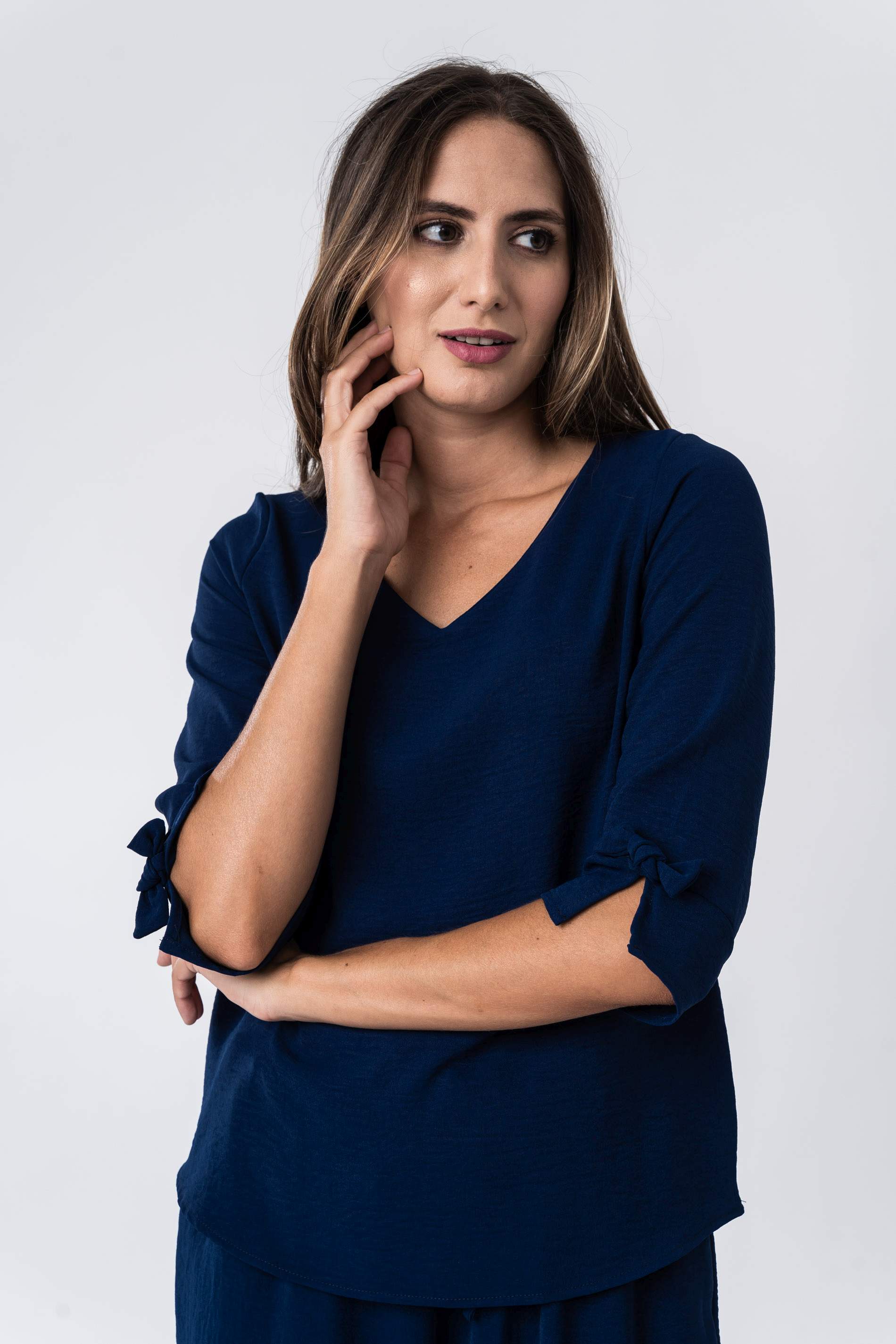 BLUSA LACITOS MANGA FRANCESA MARINO