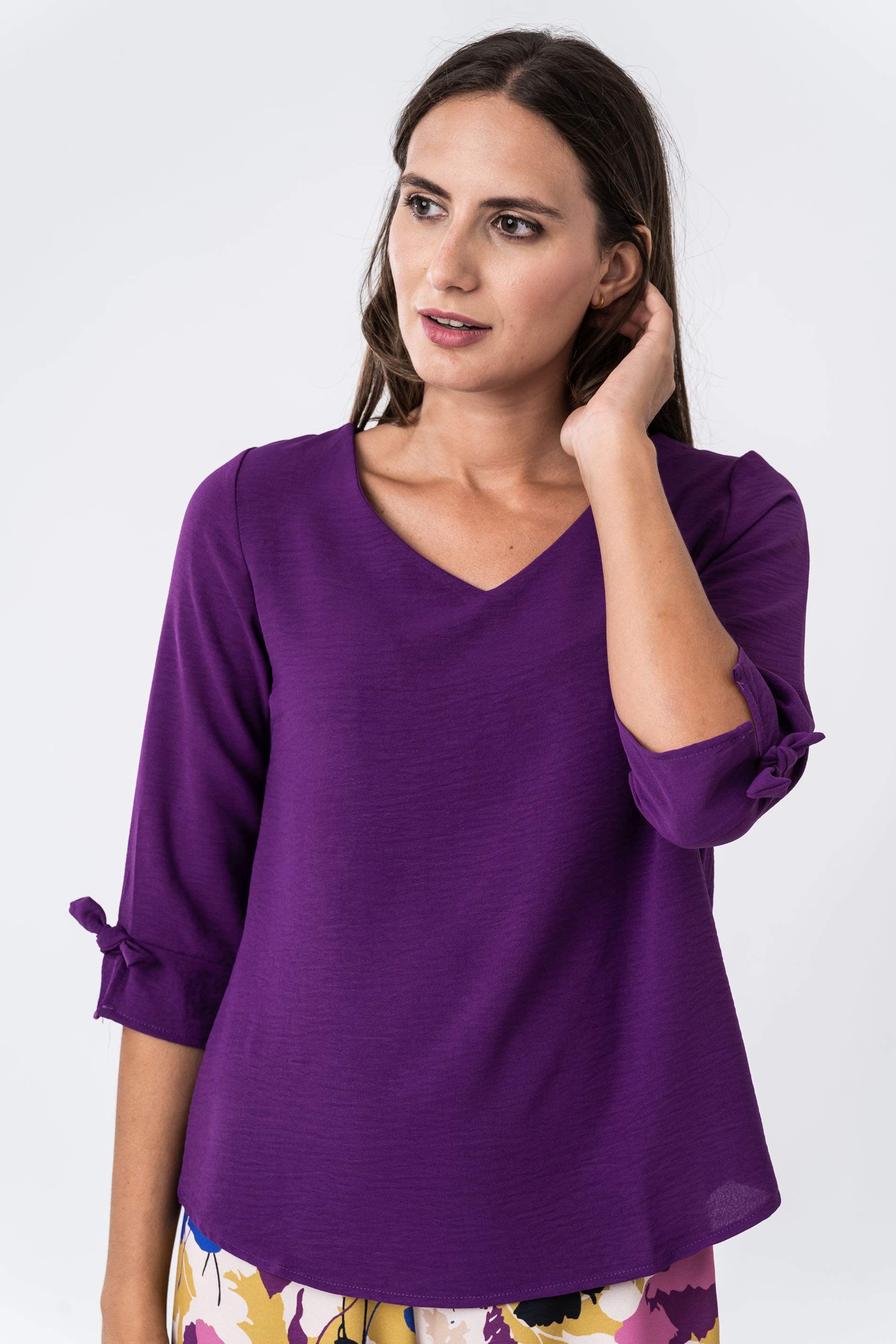 BLUSA LACITOS MANGA FRANCESA MORADO