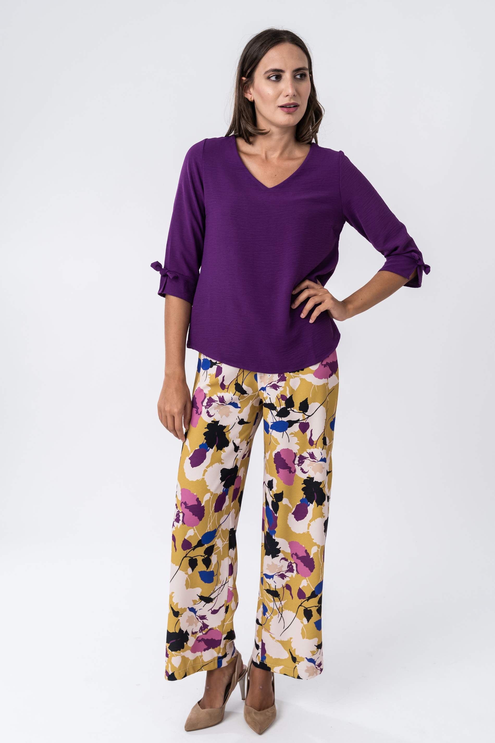 BLUSA LACITOS MANGA FRANCESA MORADO