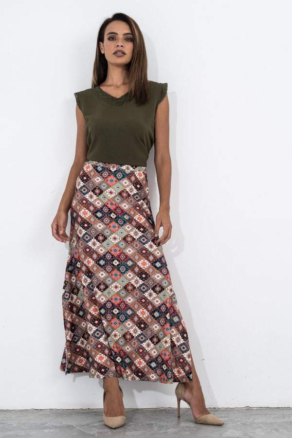 FALDA LARGA ABERTURAS AZTECA CAMEL