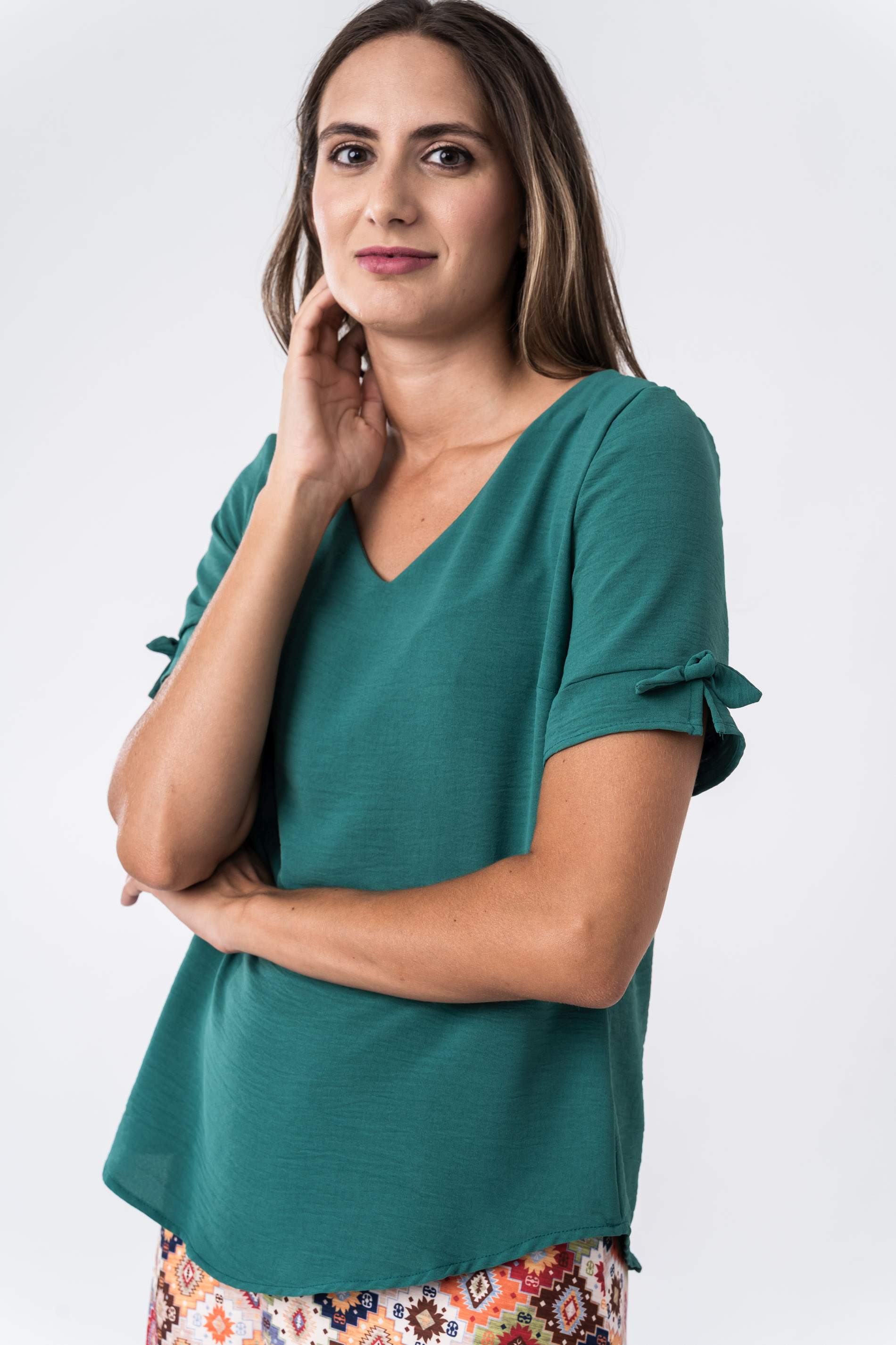 BLUSA DETALLE LAZO MANGA CORTA VERDE