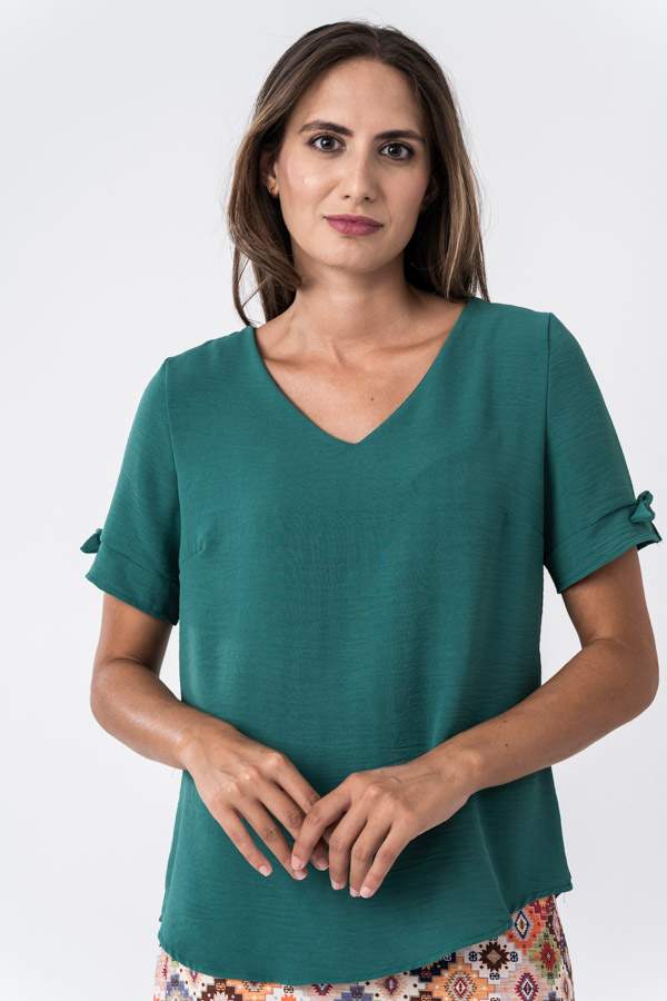 BLUSA DETALLE LAZO MANGA CORTA VERDE