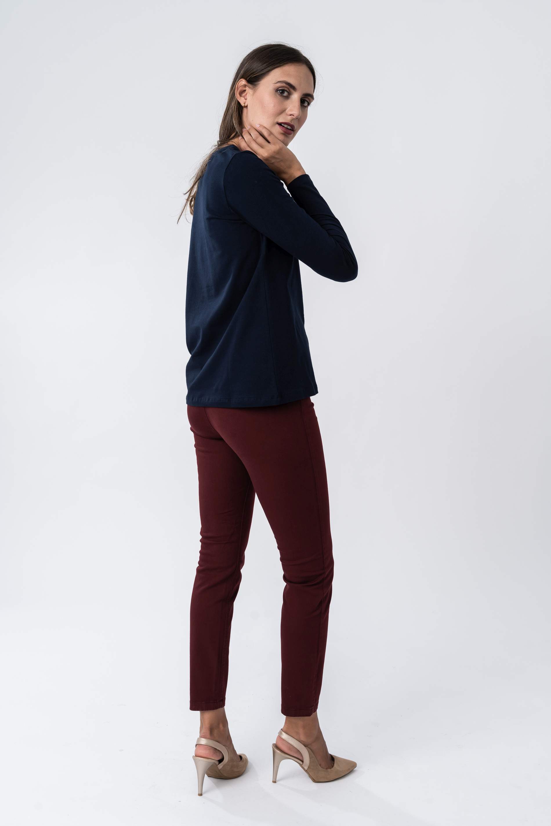 PANTALON SATEN GOMA CINTURA BURDEOS