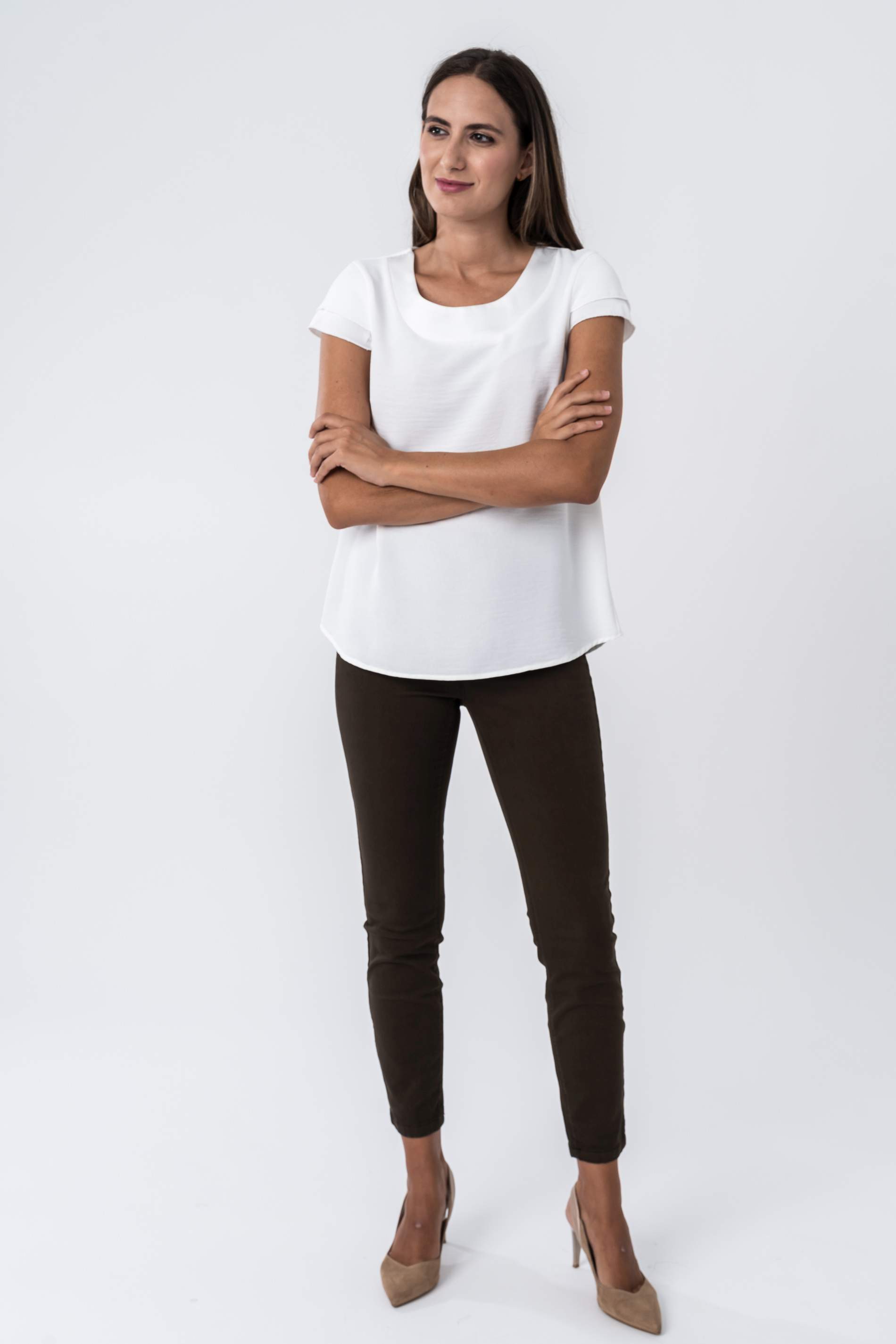 PANTALON GOMA CINTURA SATEN  MARRON