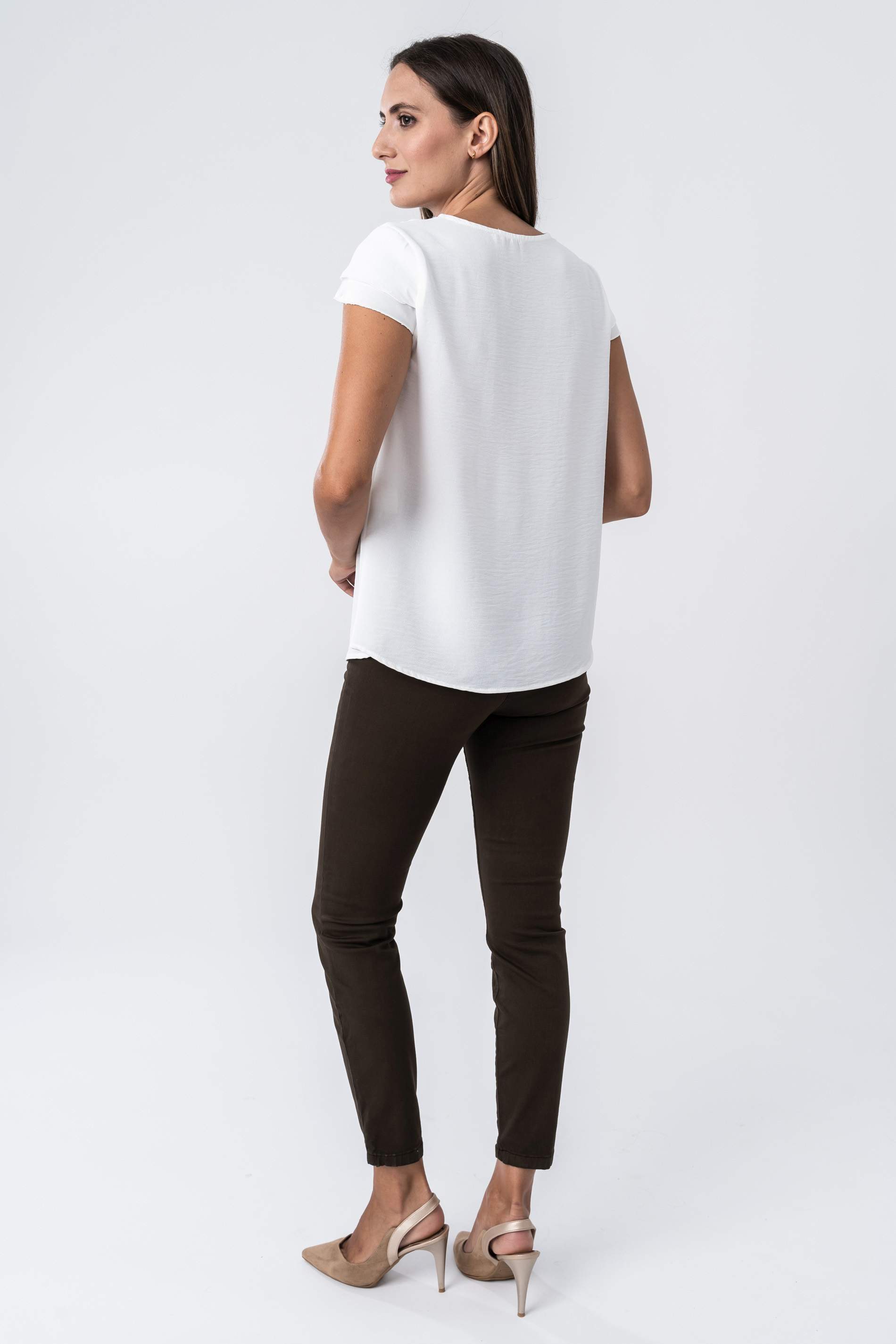 PANTALON GOMA CINTURA SATEN MARRON