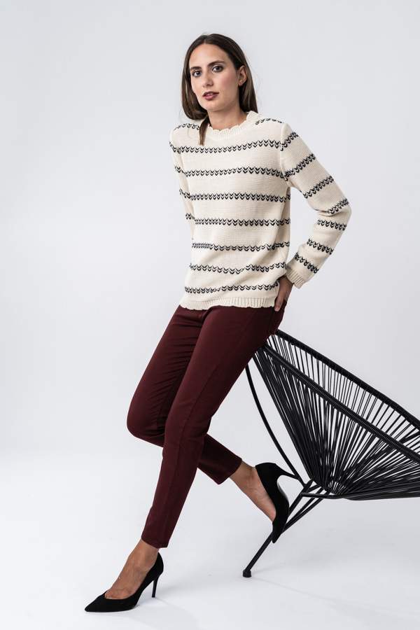 PANTALON 5 BOLSILLOS TOBILLERO BURDEOS