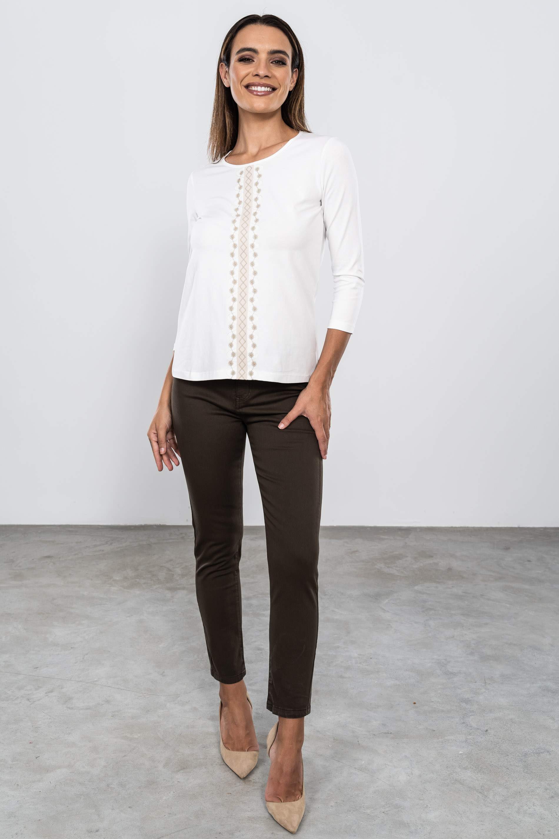 PANTALON 5 BOLSILLOS TOBILLERO MARRON