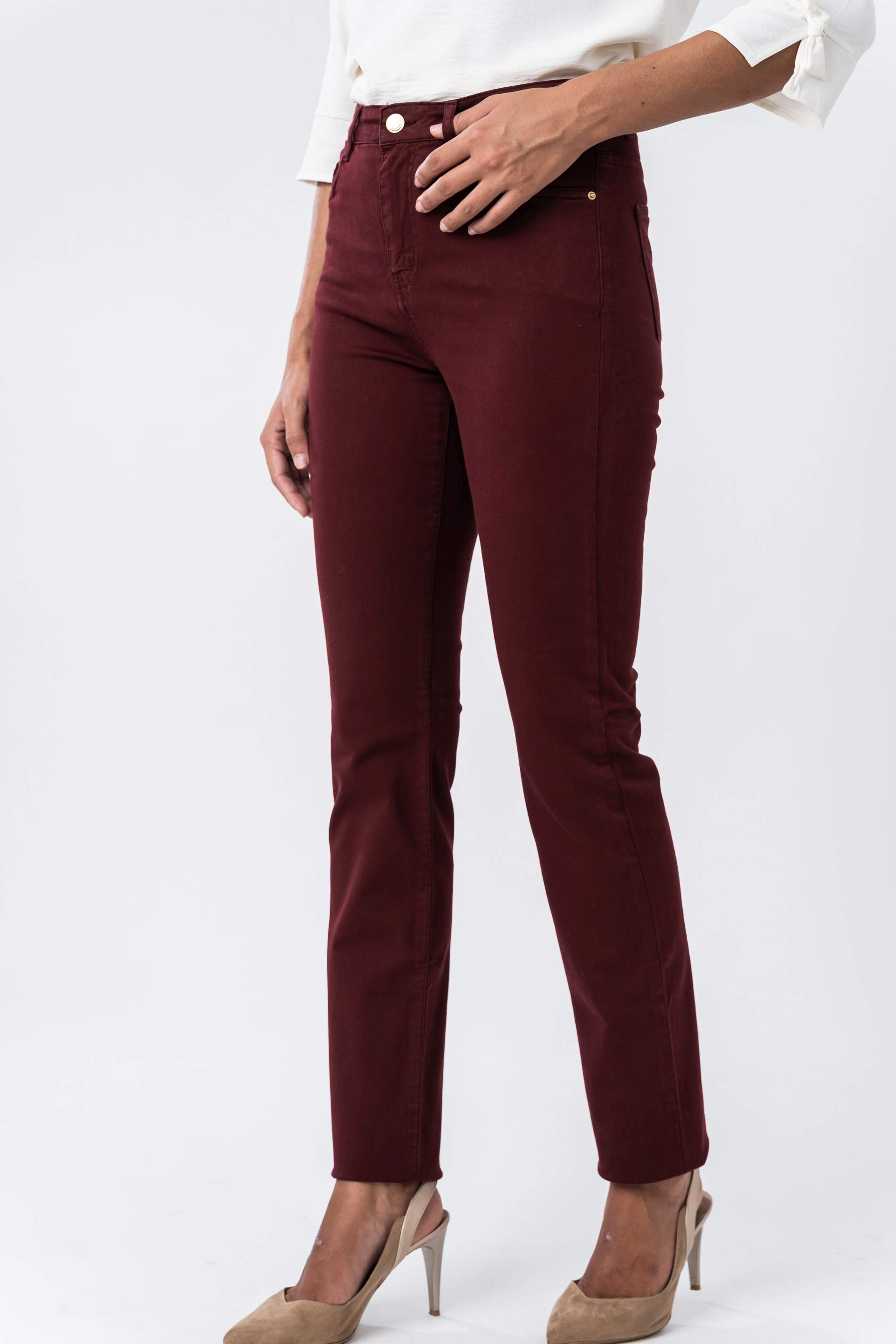 PANTALON 5 BOLSILLO RECTO BURDEOS