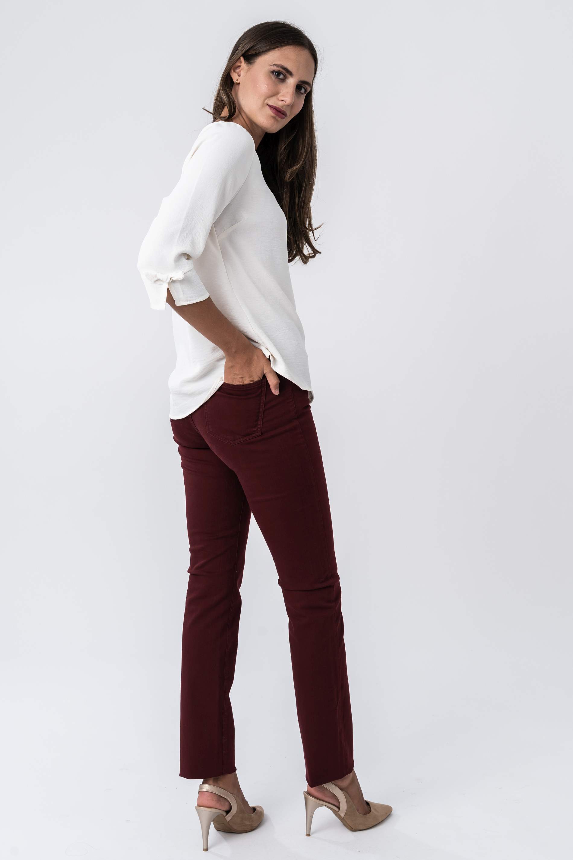 PANTALON 5 BOLSILLO RECTO BURDEOS