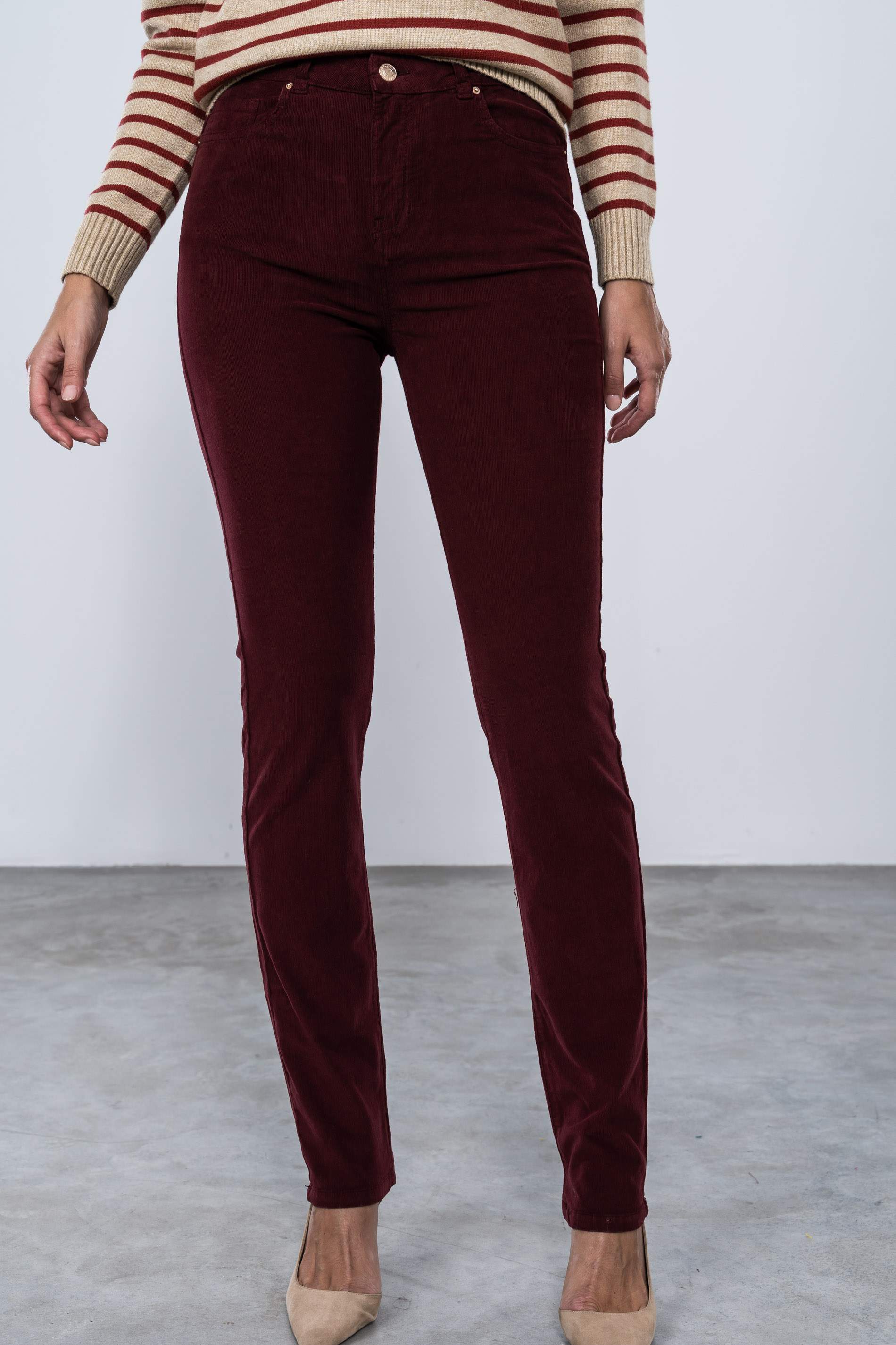 PANTALON PANA RECTO 5 BOL BURDEOS