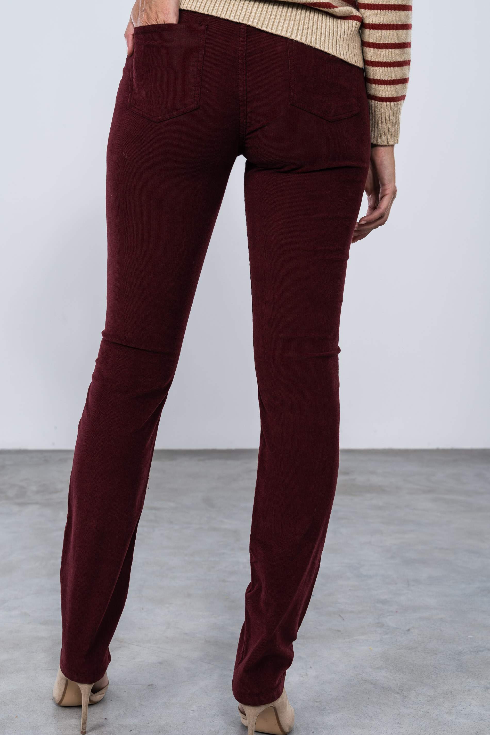 PANTALON PANA RECTO 5 BOL BURDEOS