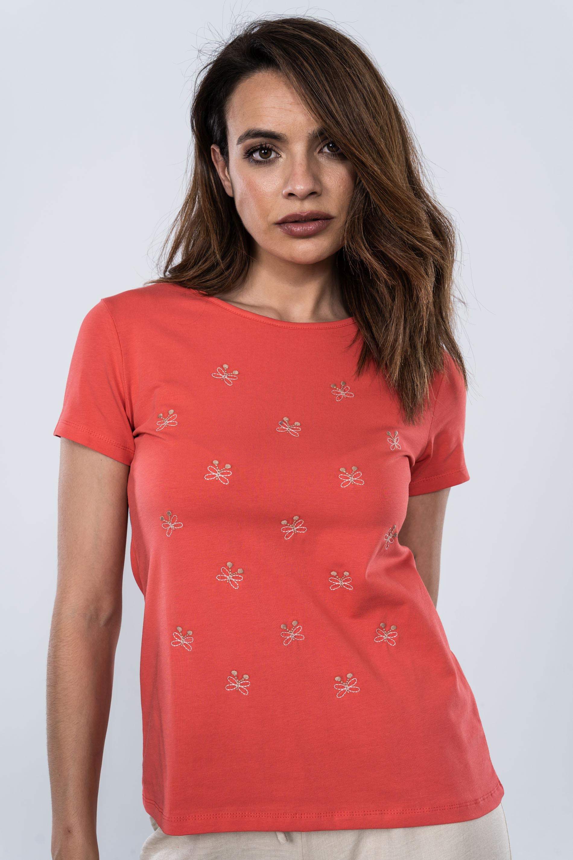 CAMISETA BICOLOR MARIPOSAS CORAL