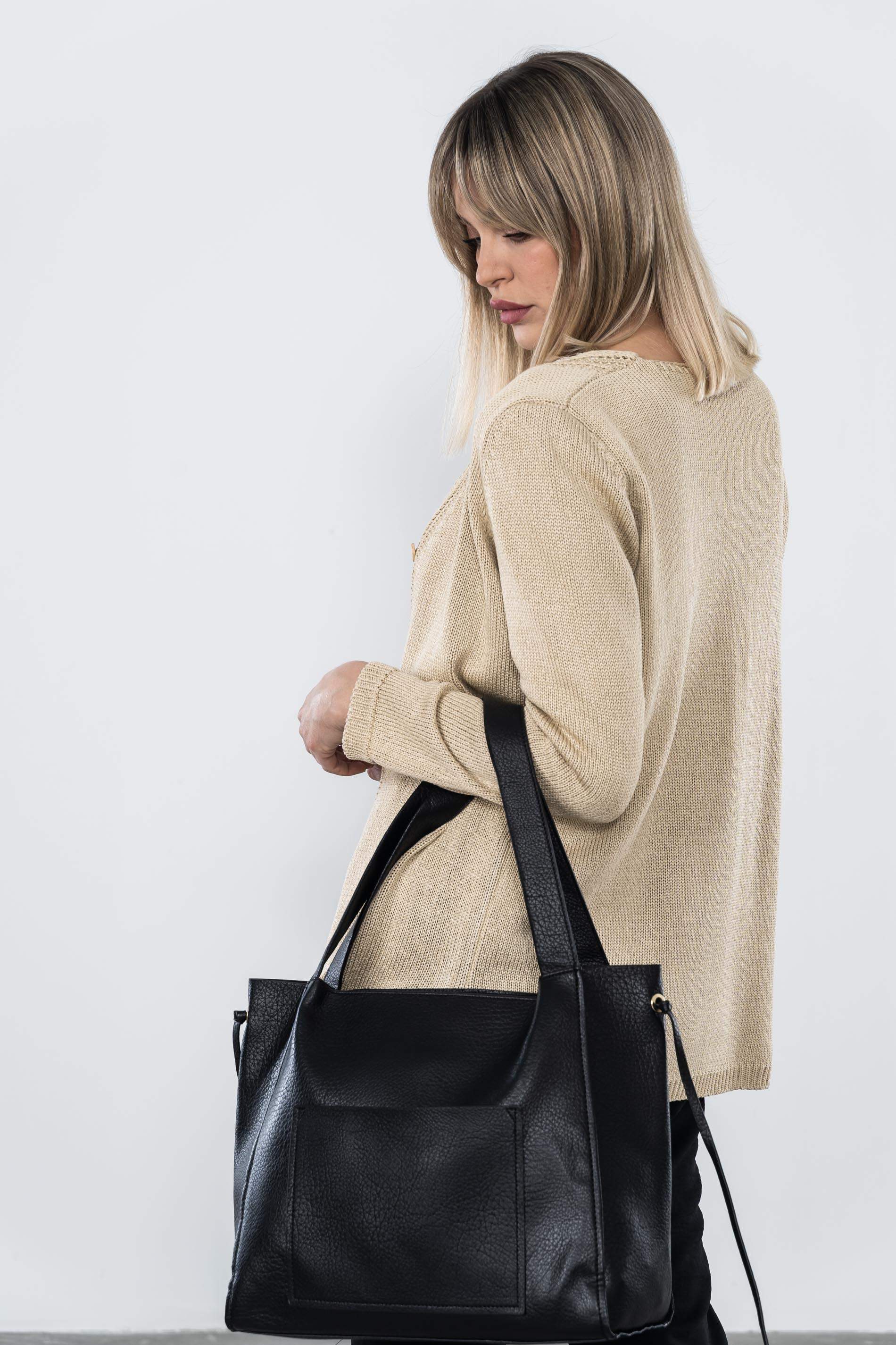 BOLSO SHOPPER BOLSILLO NEGRO