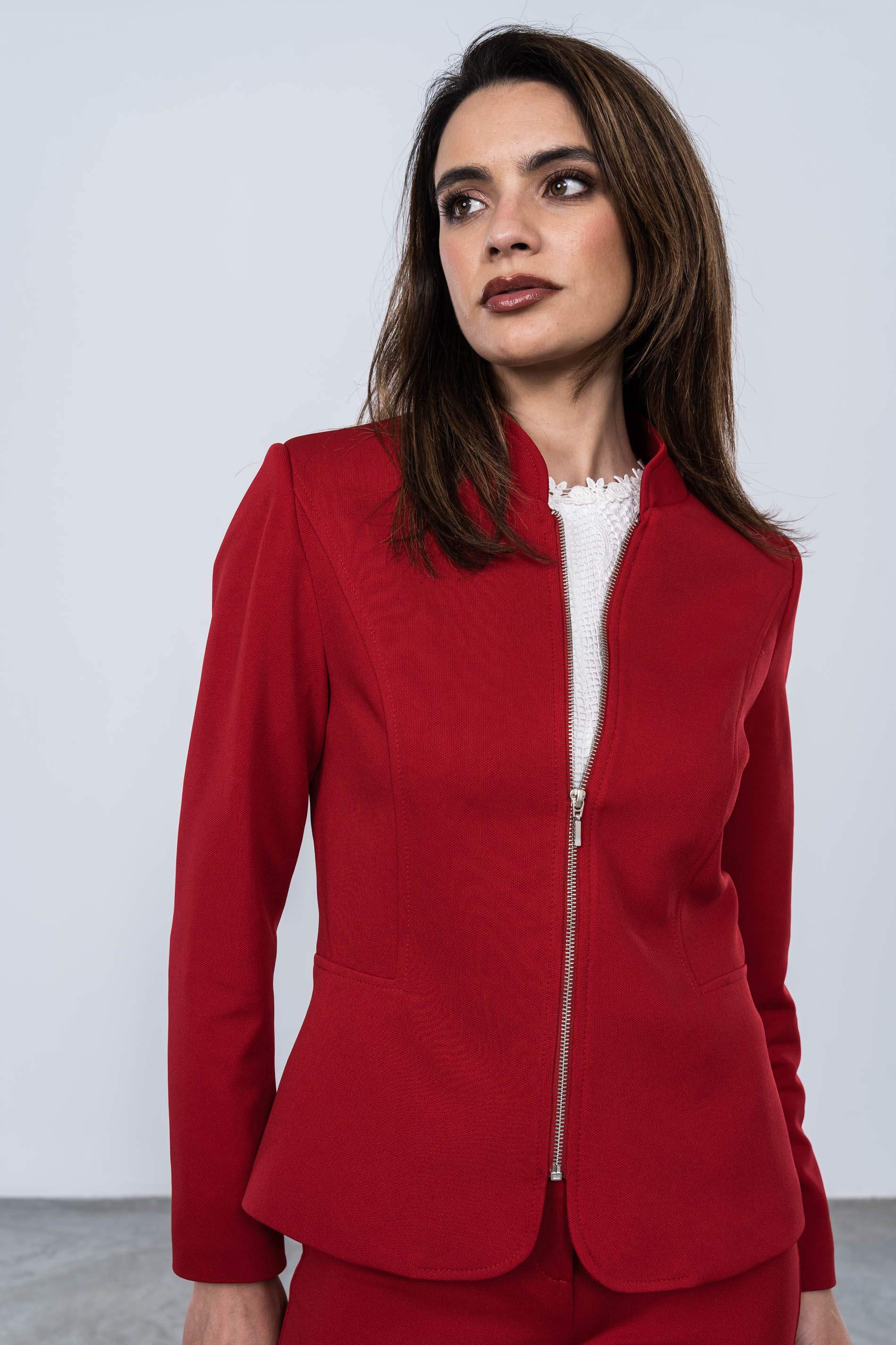 CHAQUETA CREMALLERA PIQUE ROJO