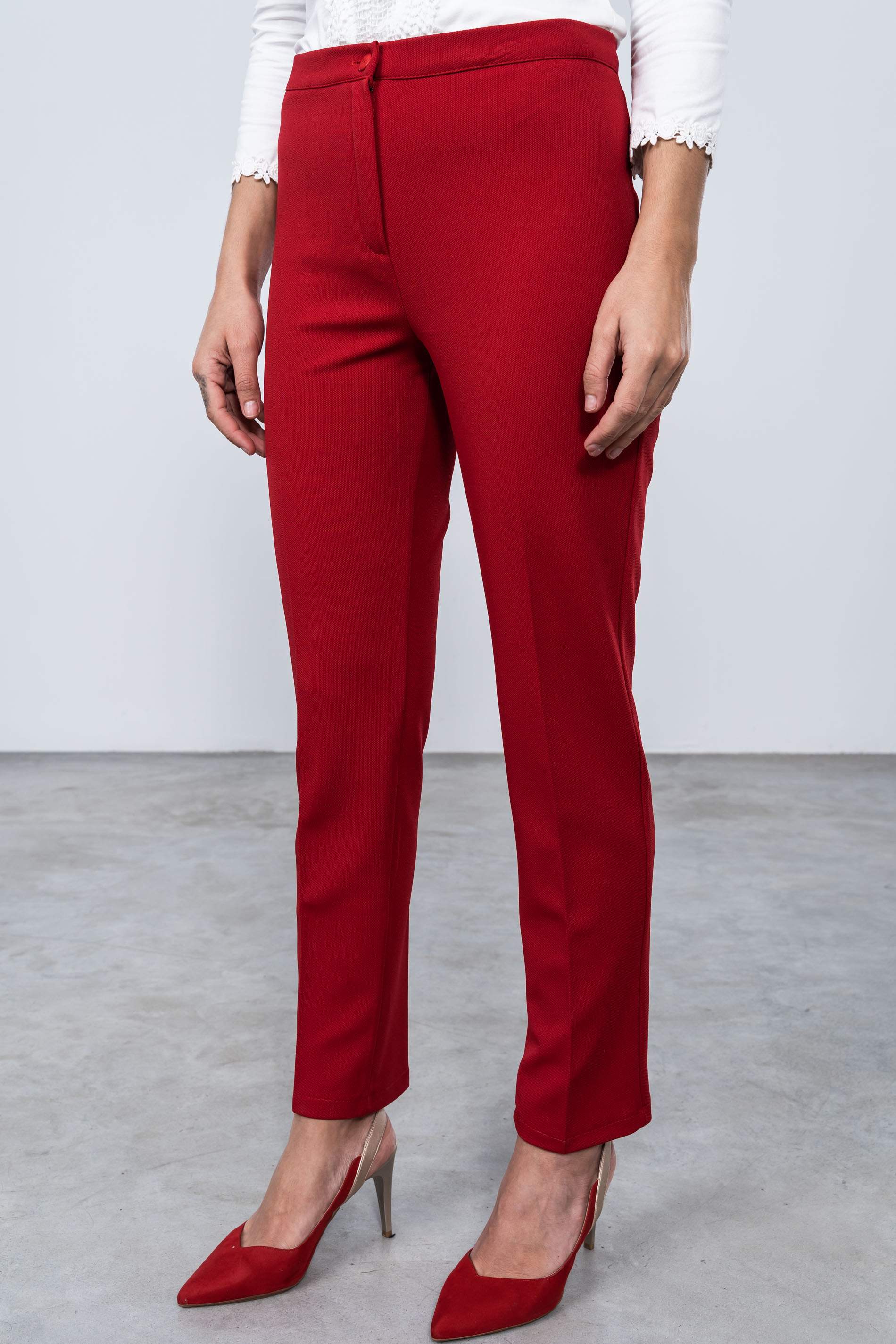 PANTALON VESTIR PIQUE ROJO