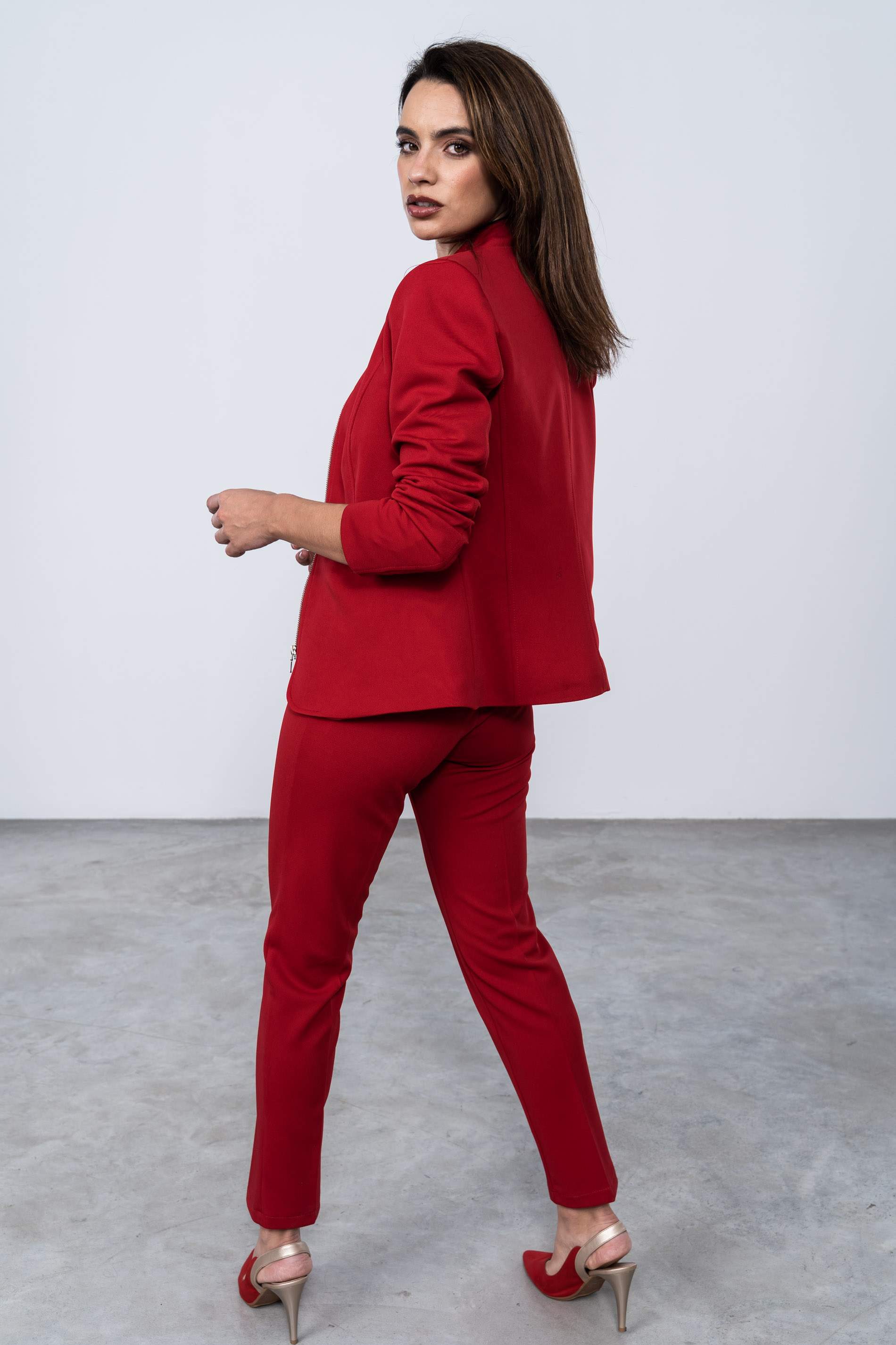 PANTALON VESTIR PIQUE ROJO